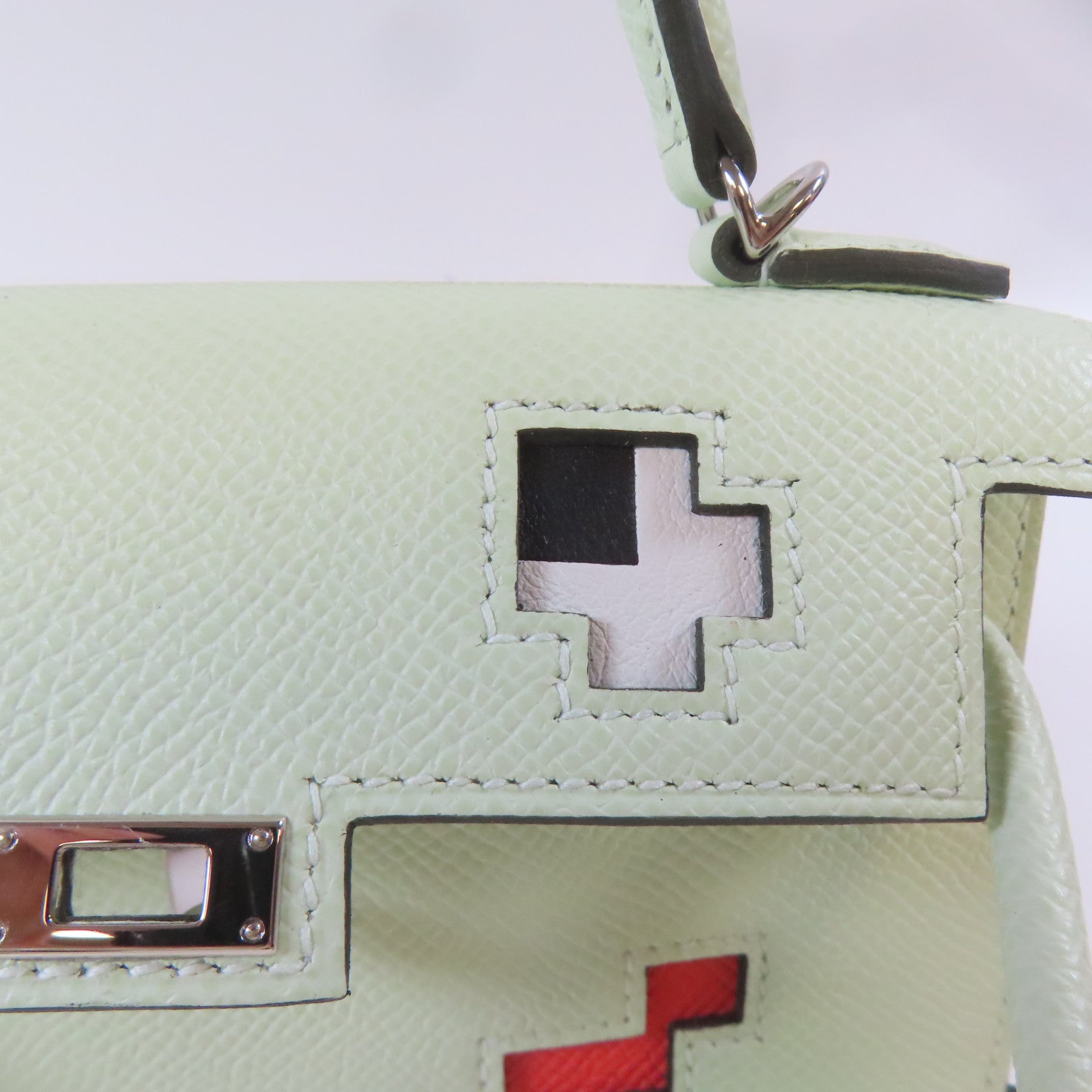 HERMES 【激減優惠】Epsom皮革Kelly Doll銀扣手挽肩背兩用袋Vert Fizz/淺綠色