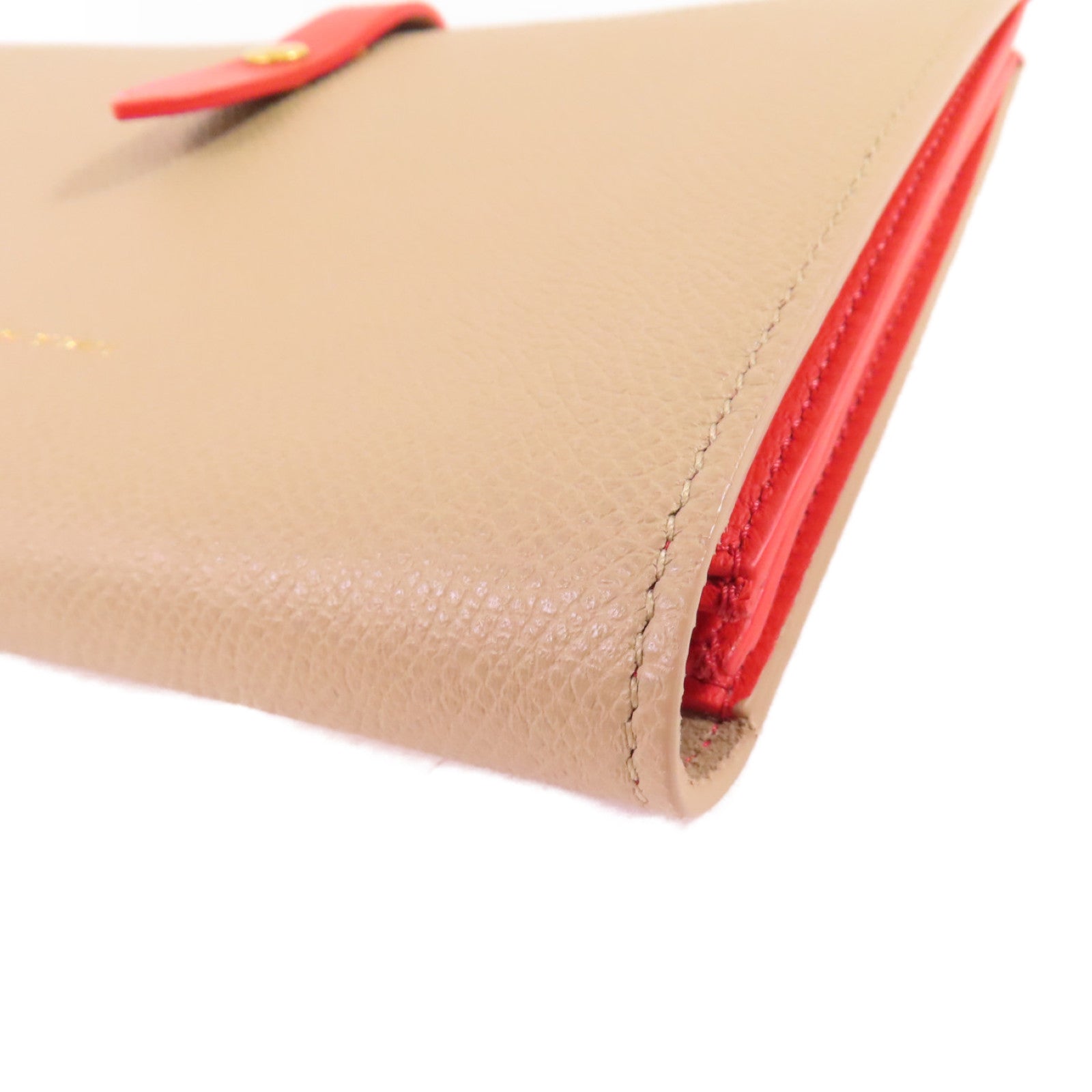 CELINE 牛皮皮革Clutch Wallet金扣手挽錢包兩用袋杏色/紅色