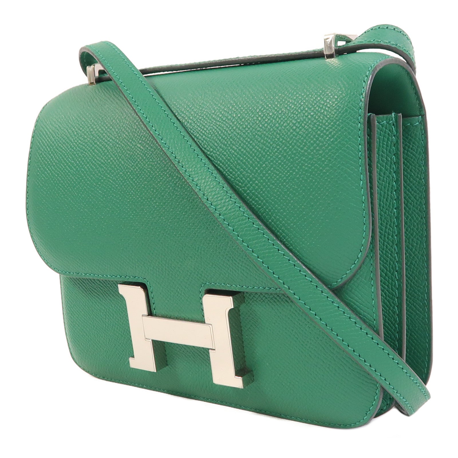 HERMES Epsom皮革Constance Mini銀扣肩背袋Vert Vertigo