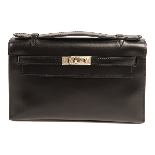 HERMES Box Calf皮革Kelly Pochette手挽袋Noir