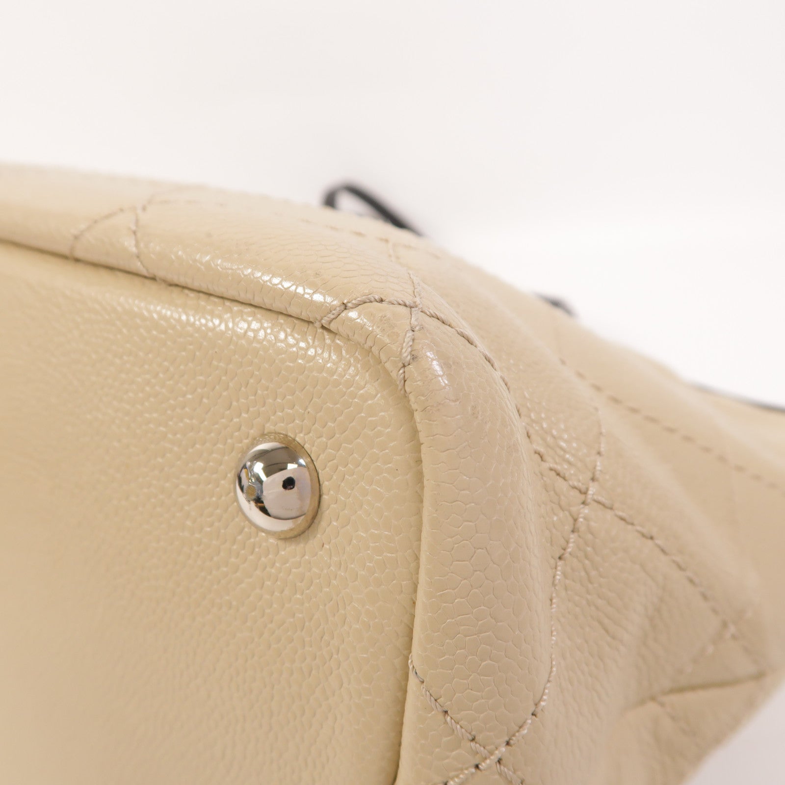 CHANEL 牛皮皮革Tote Bag銀扣肩背袋