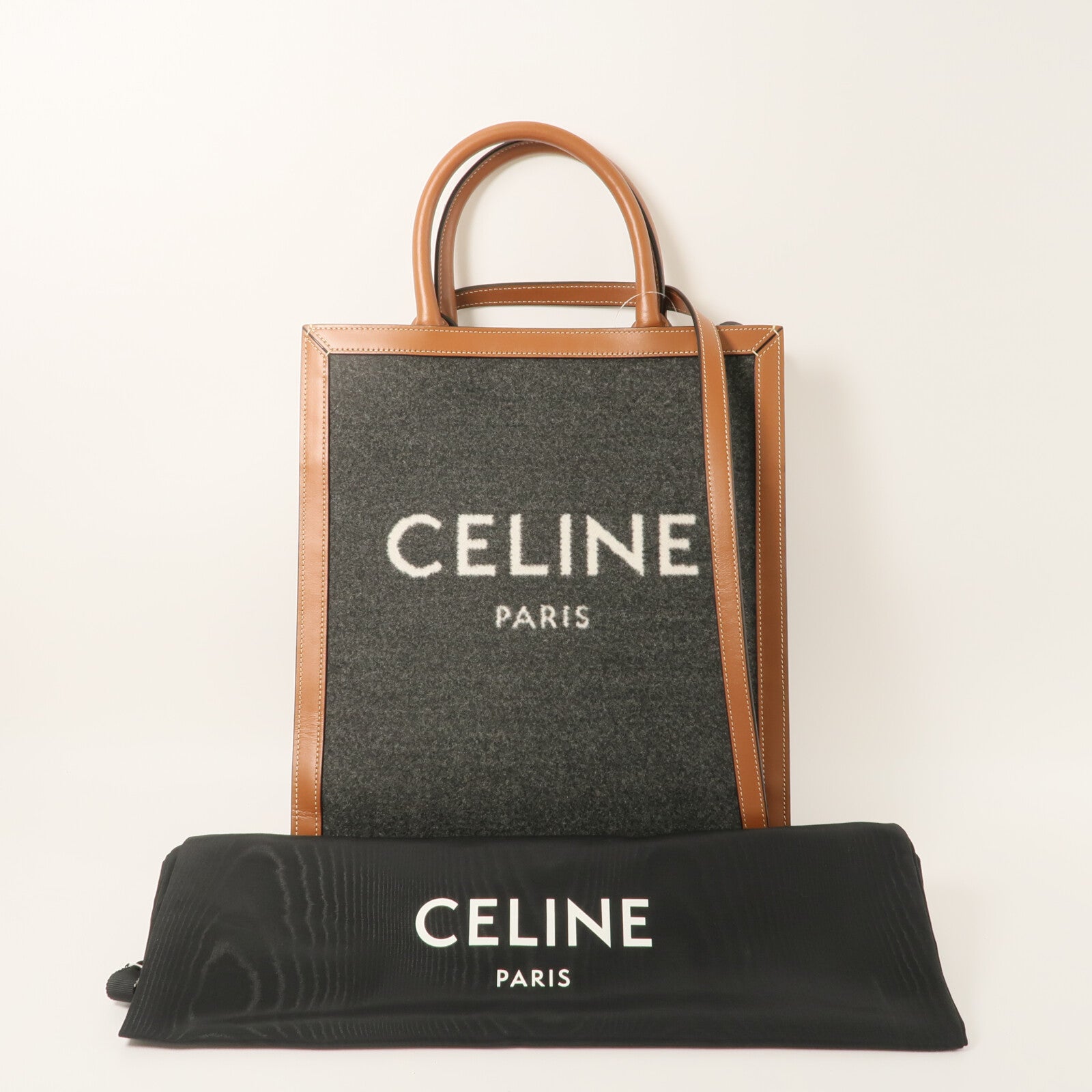 CELINE 牛皮皮革/羊毛Small Vertcal Cabas手挽肩背兩用袋