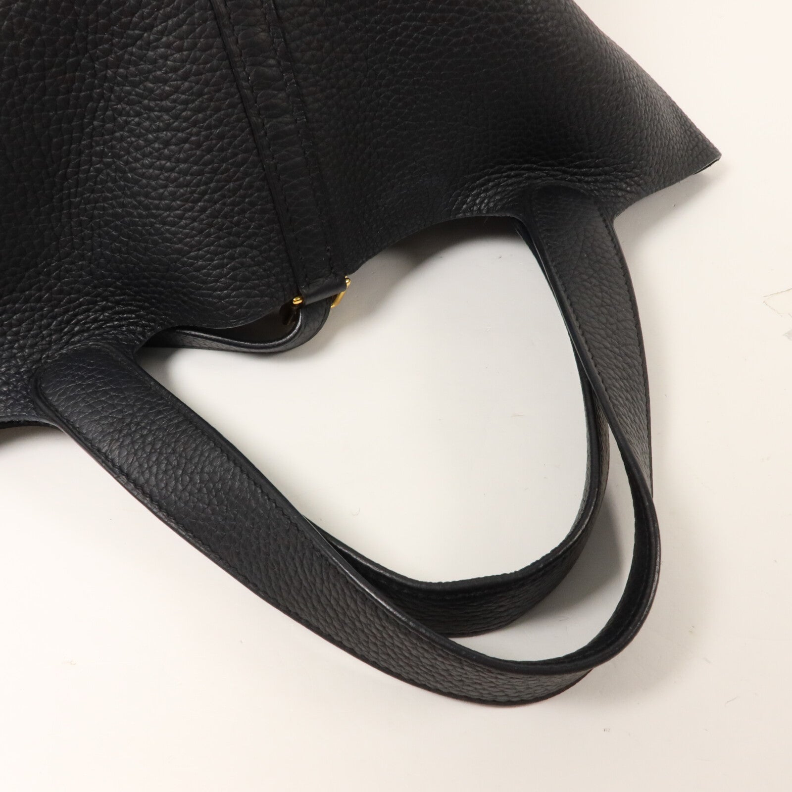 HERMES Clemence皮革Picotin MM扣手挽袋Noir