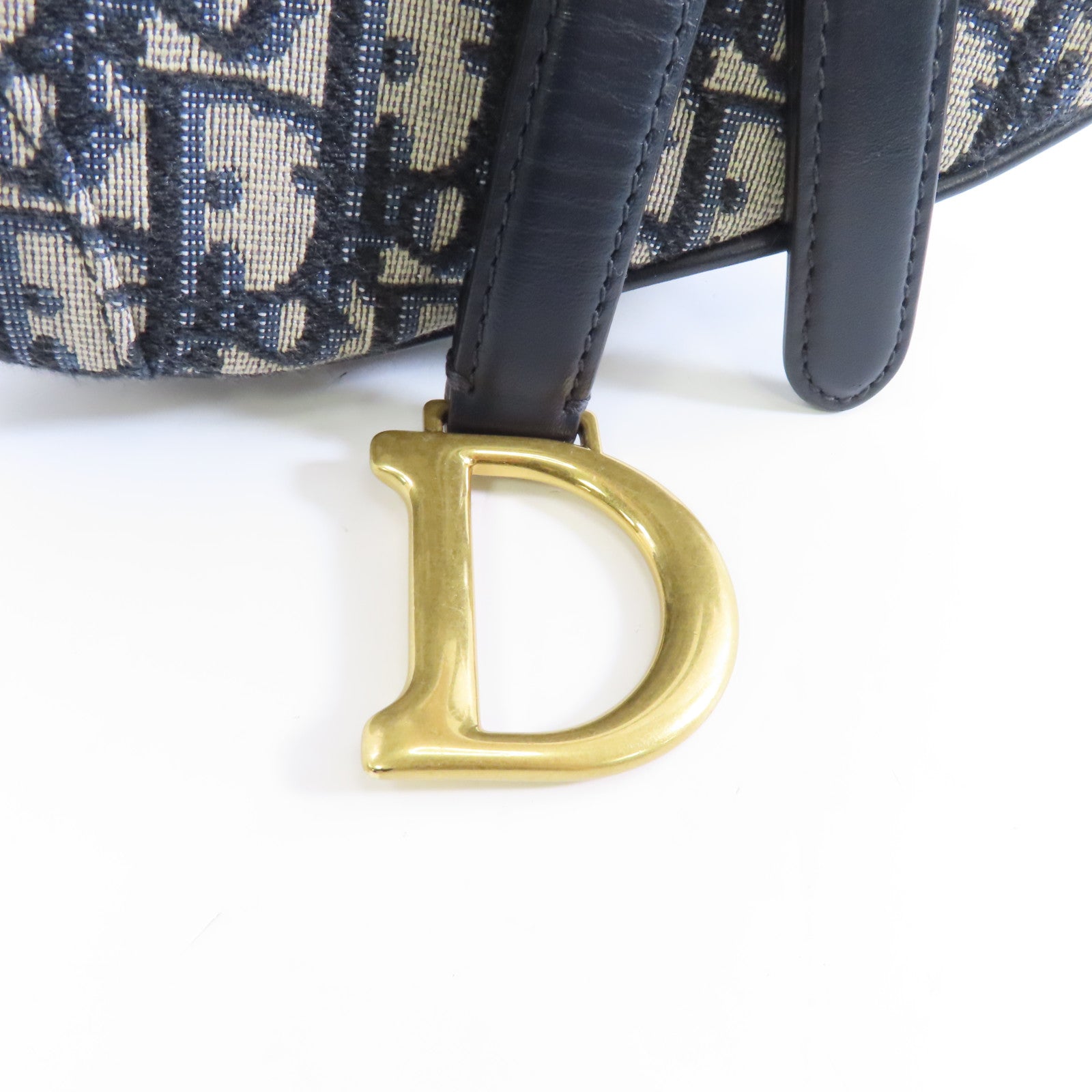 Dior 【激減優惠】帆布Saddle Mini金扣手挽袋藍色