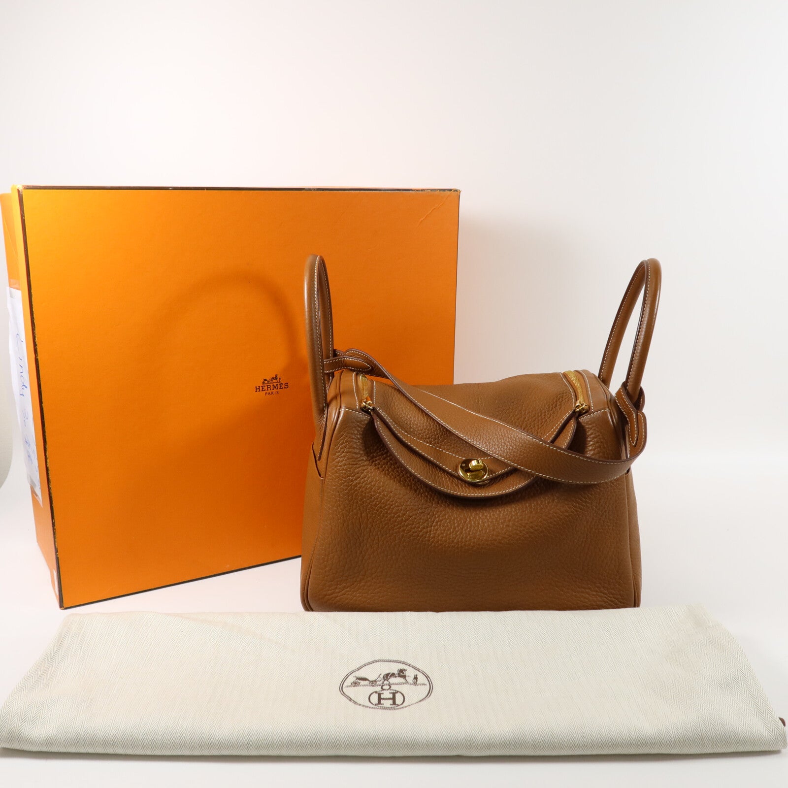 HERMES Clemence皮革Lindy 30手挽肩背兩用袋Gold
