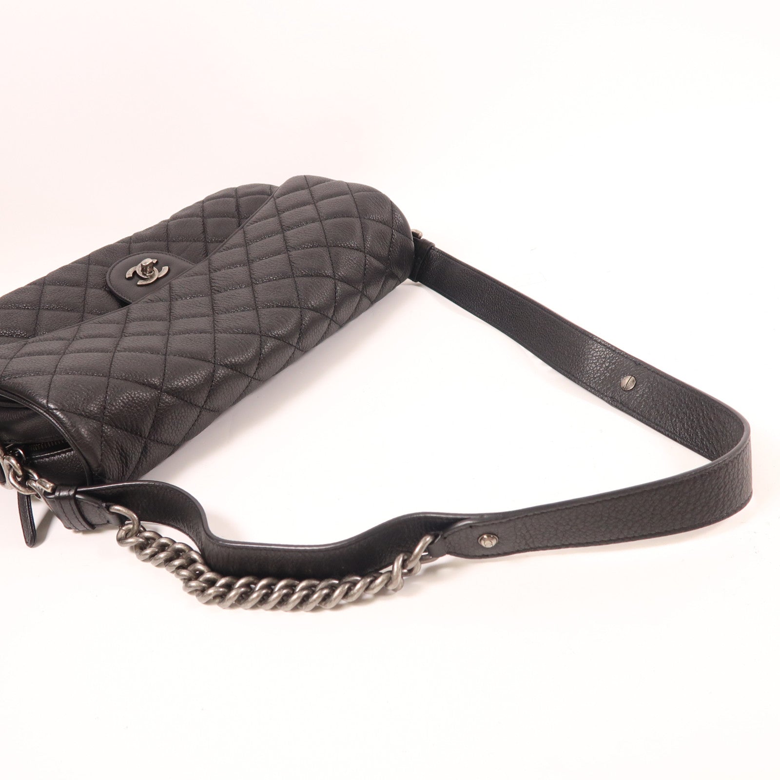CHANEL CC SHW Shoulder Bag Calfskin Leather Black