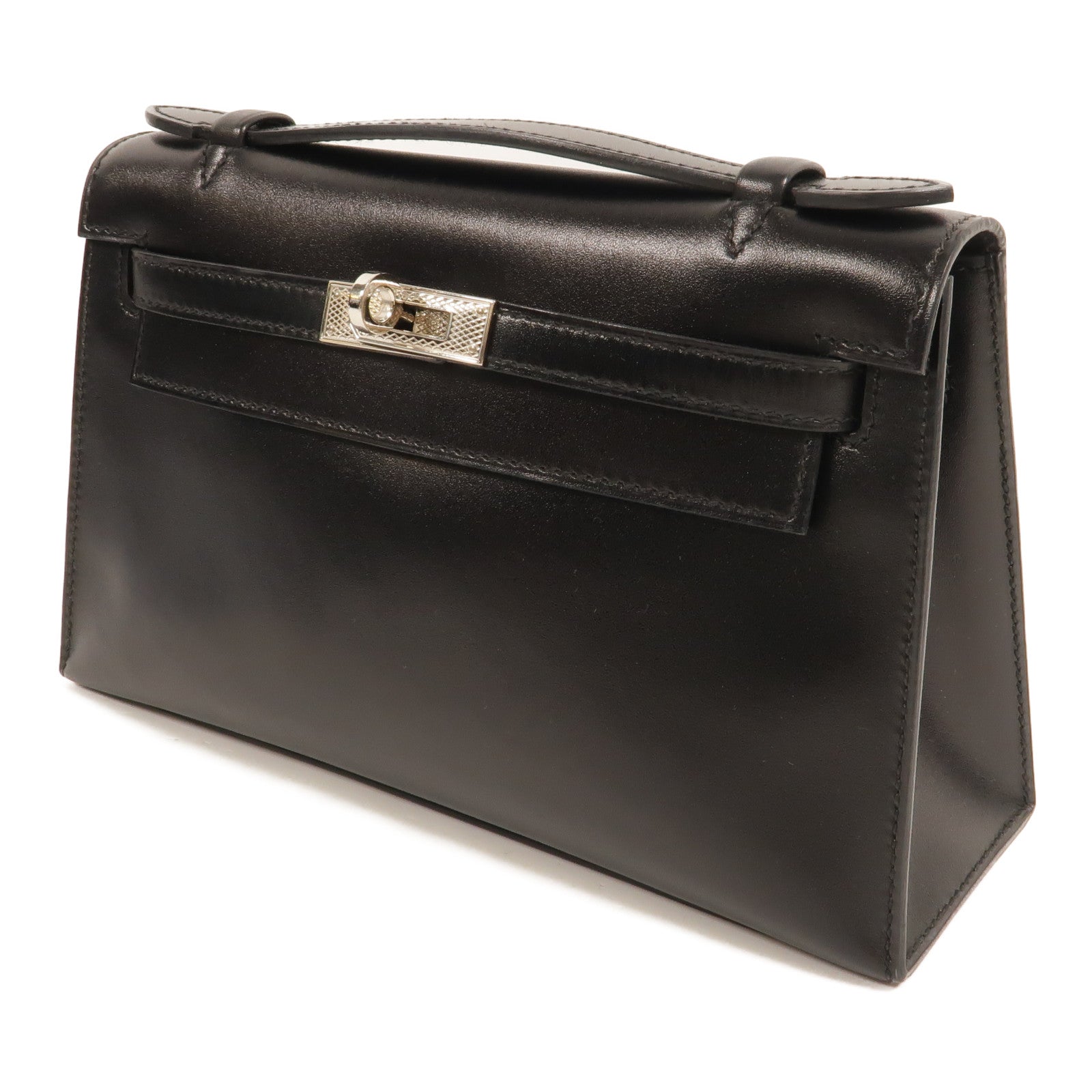 HERMES Box Calf皮革Kelly Pochette手挽袋Noir