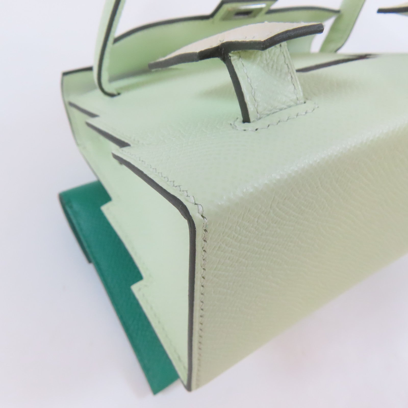 HERMES 【激減優惠】Epsom皮革Kelly Doll銀扣手挽肩背兩用袋Vert Fizz/淺綠色