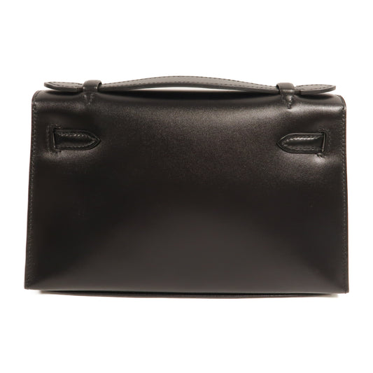 HERMES Box Calf皮革Kelly Pochette手挽袋Noir