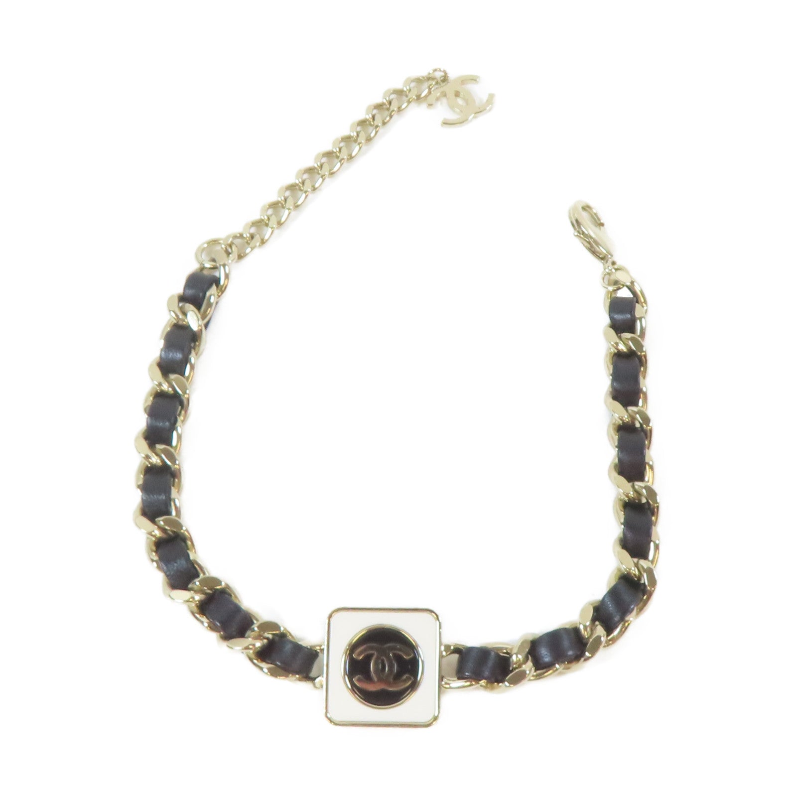 CHANEL 金屬/皮革Necklace項鍊金色/黑色#36cm