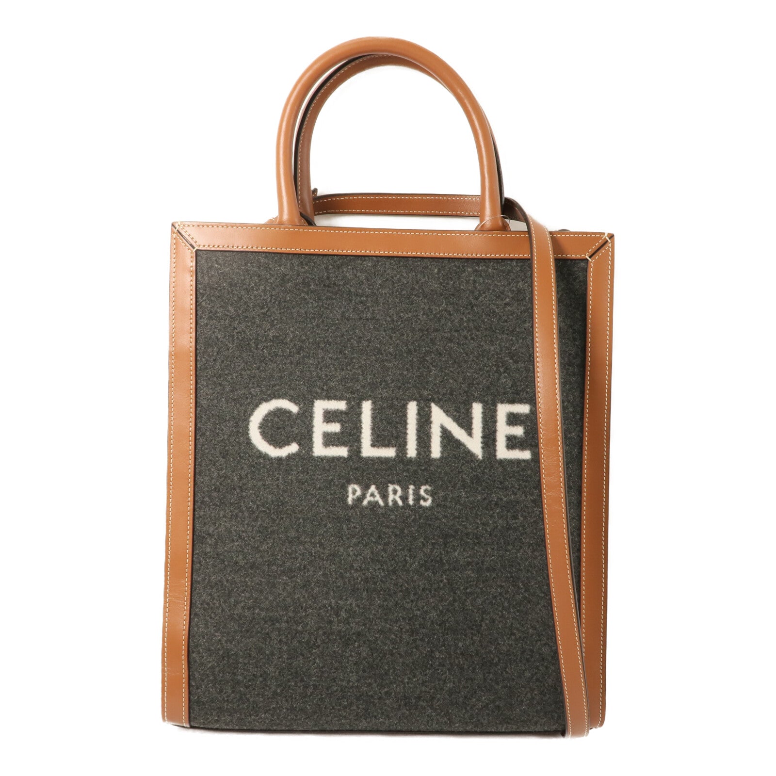 CELINE 牛皮皮革/羊毛Small Vertcal Cabas手挽肩背兩用袋