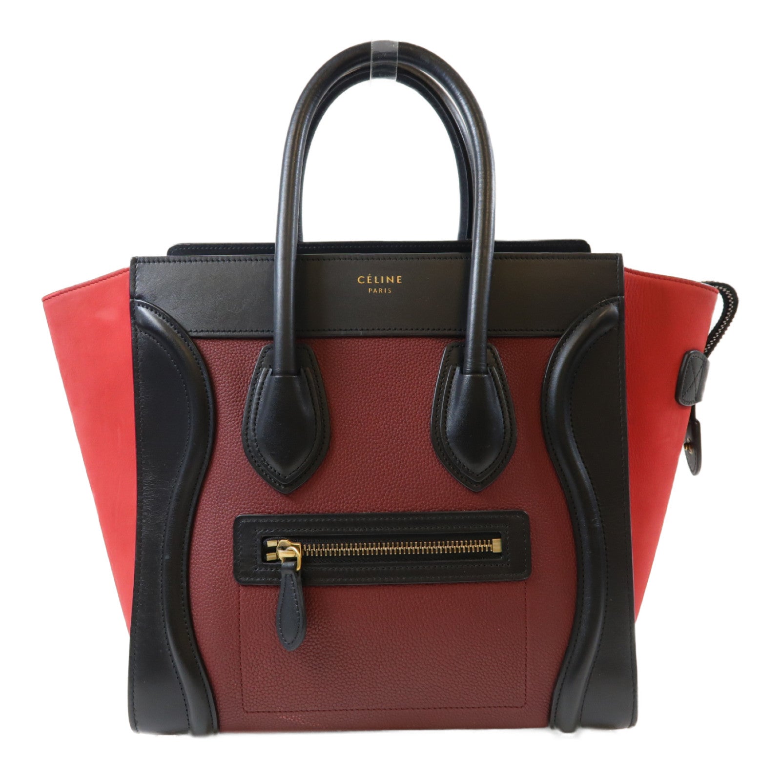 CELINE 牛皮皮革Luggage金扣手挽袋紅色/黑色