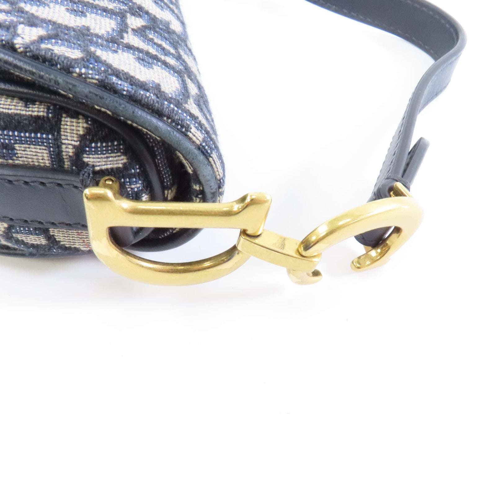 Dior 【激減優惠】帆布Saddle Mini金扣手挽袋藍色