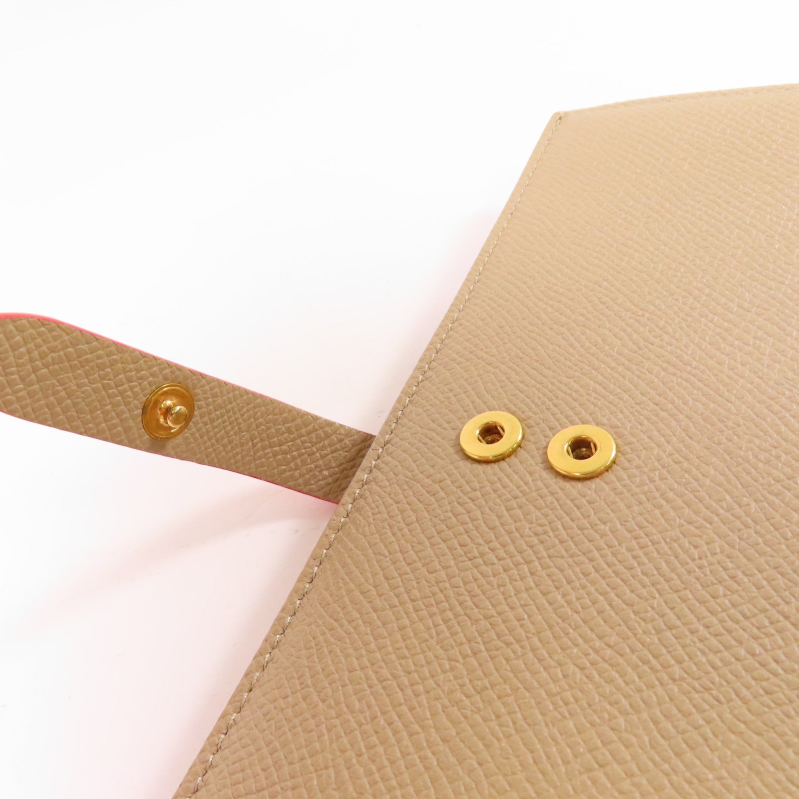 CELINE 牛皮皮革Clutch Wallet金扣手挽錢包兩用袋杏色/紅色
