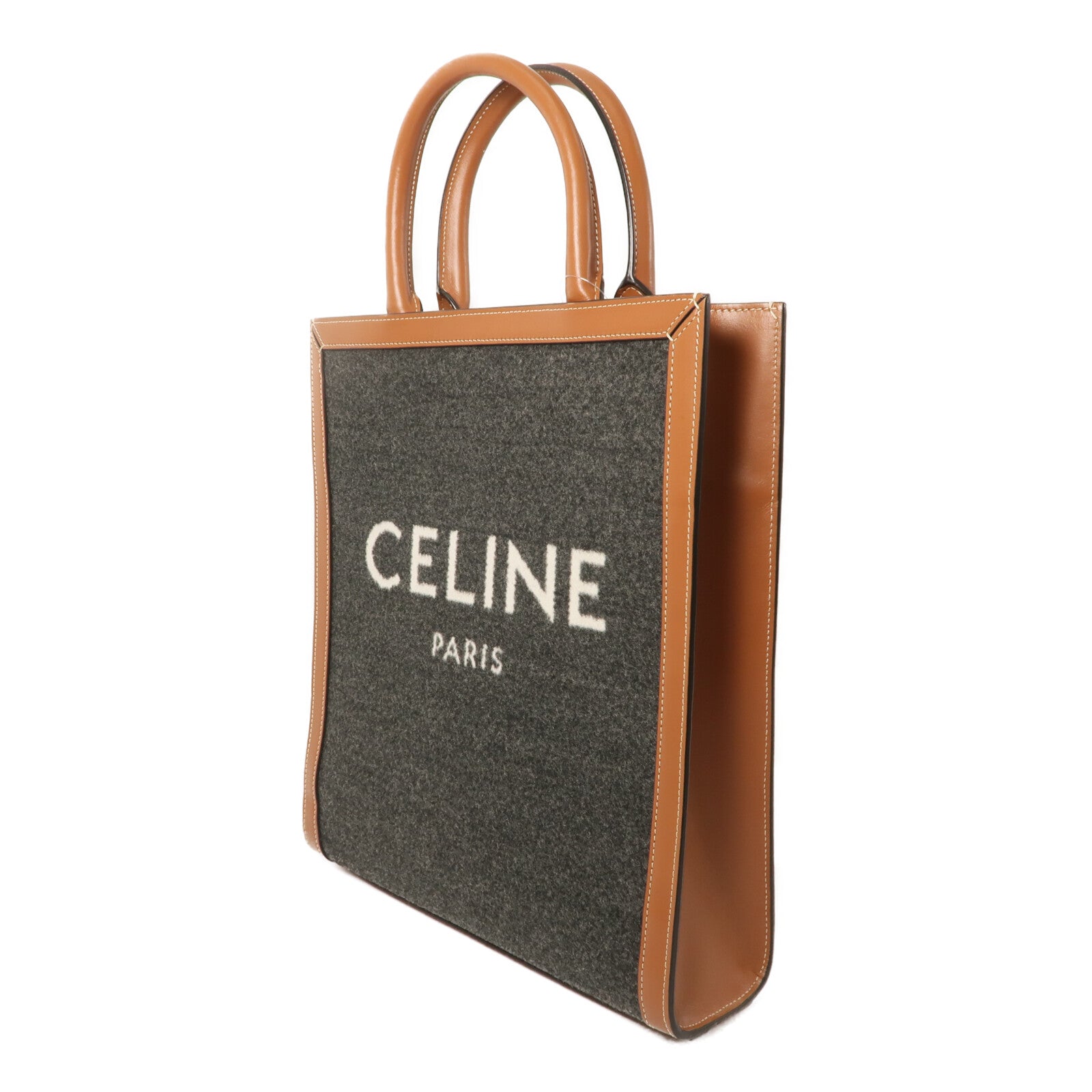 CELINE 牛皮皮革/羊毛Small Vertcal Cabas手挽肩背兩用袋
