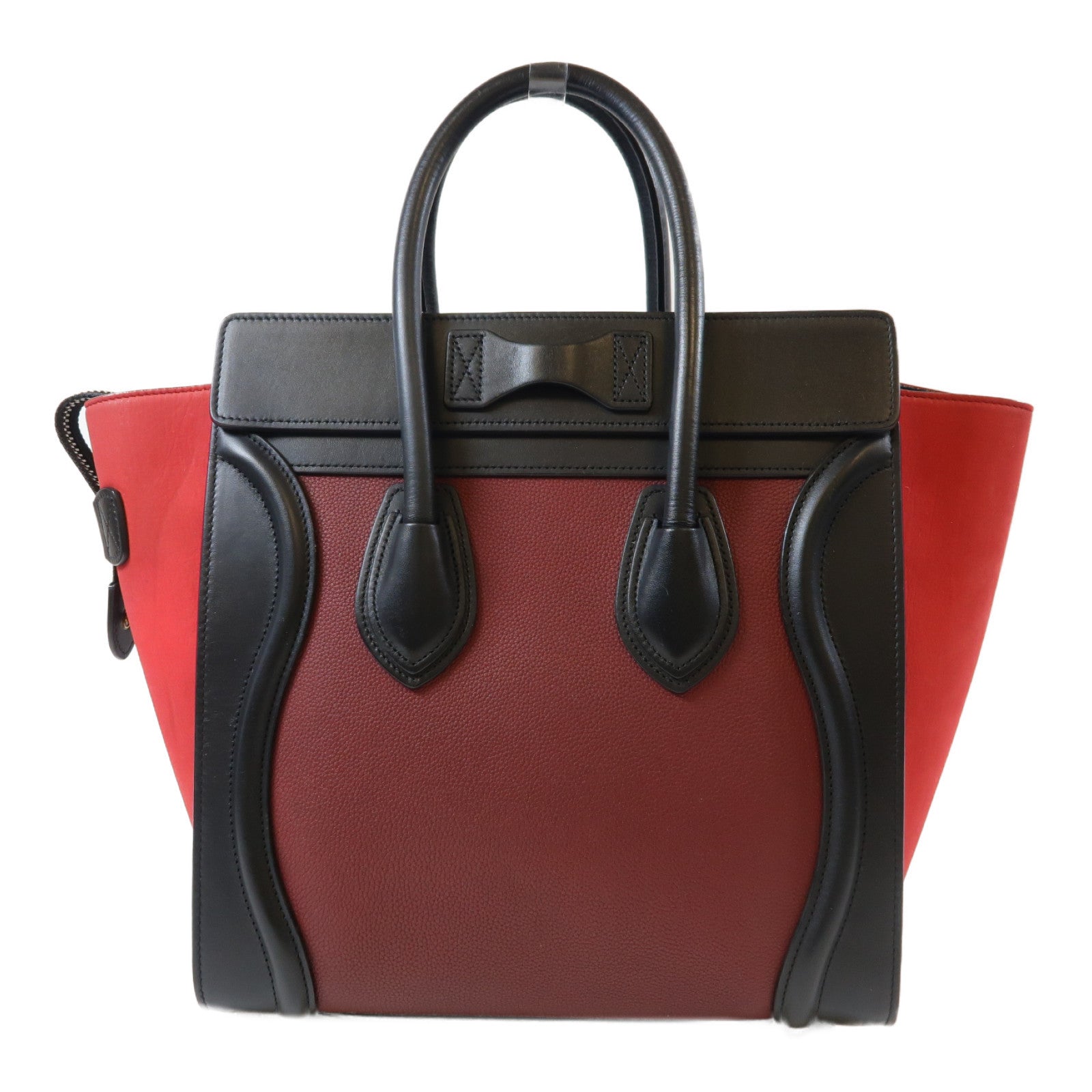 CELINE 牛皮皮革Luggage金扣手挽袋紅色/黑色