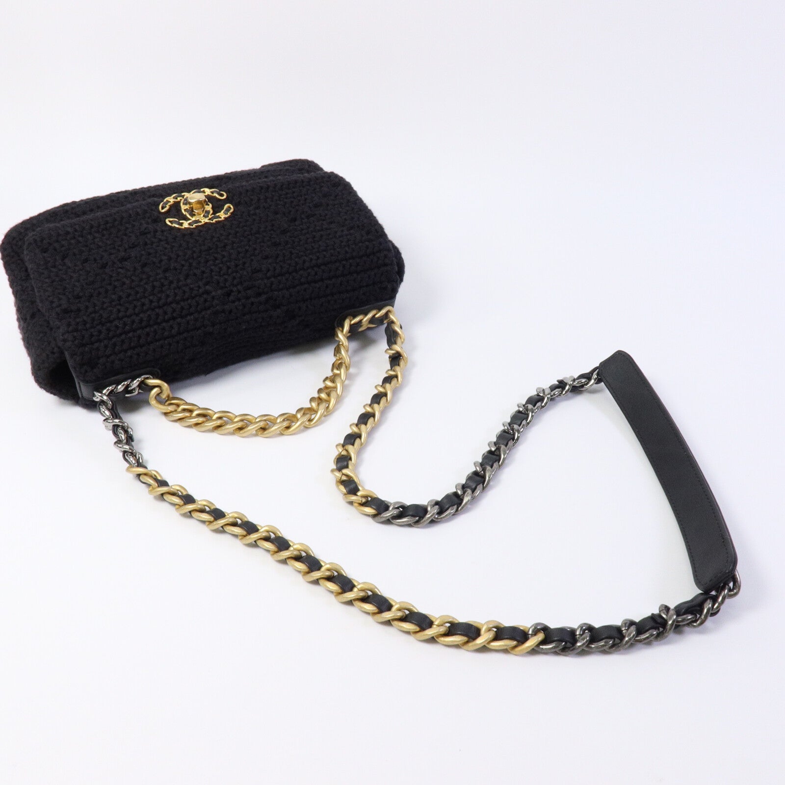 CHANEL 棉質Chanel 19 Medium鏈帶肩背袋