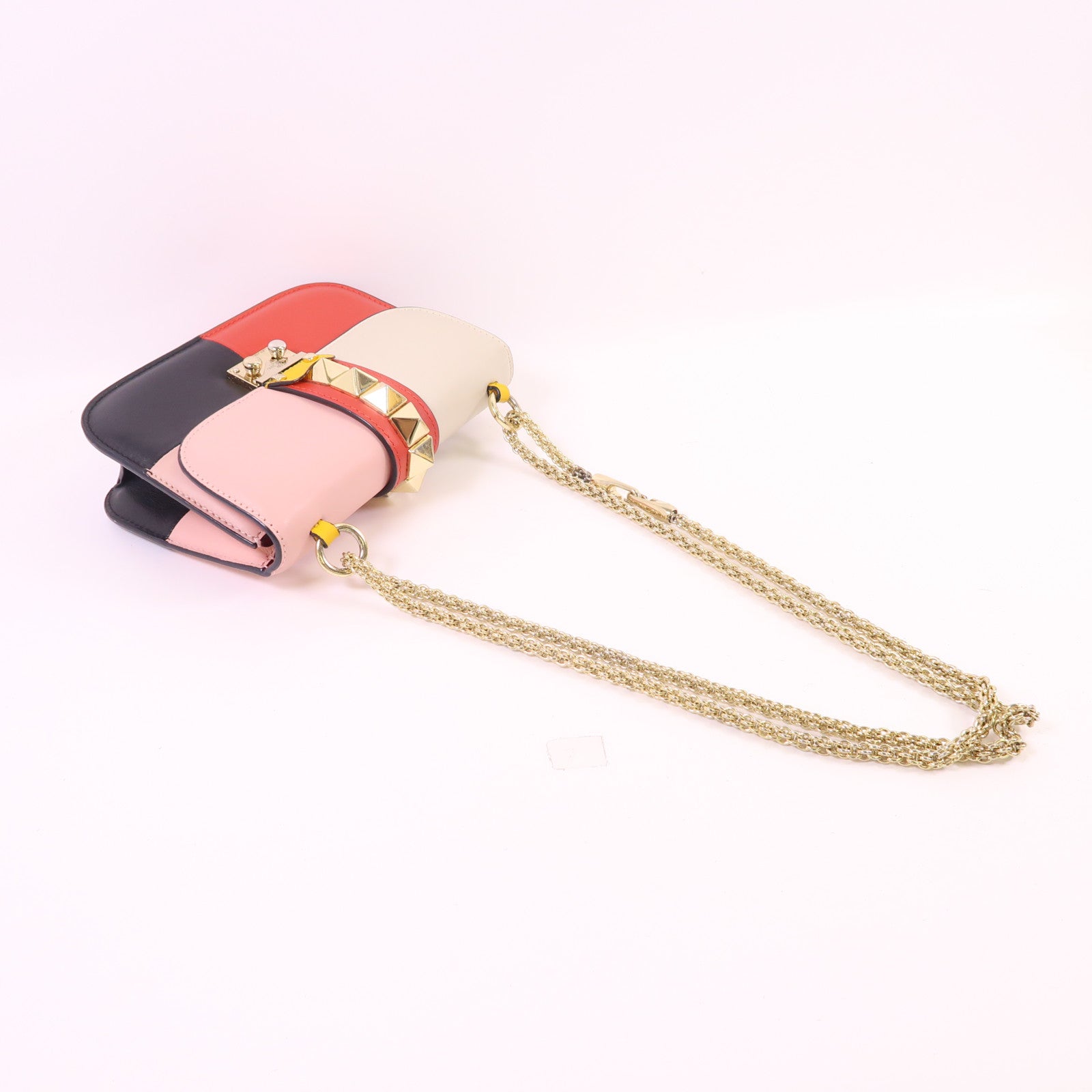 Valentino 牛皮皮革Garavani Glam Lock金扣鏈帶肩背袋