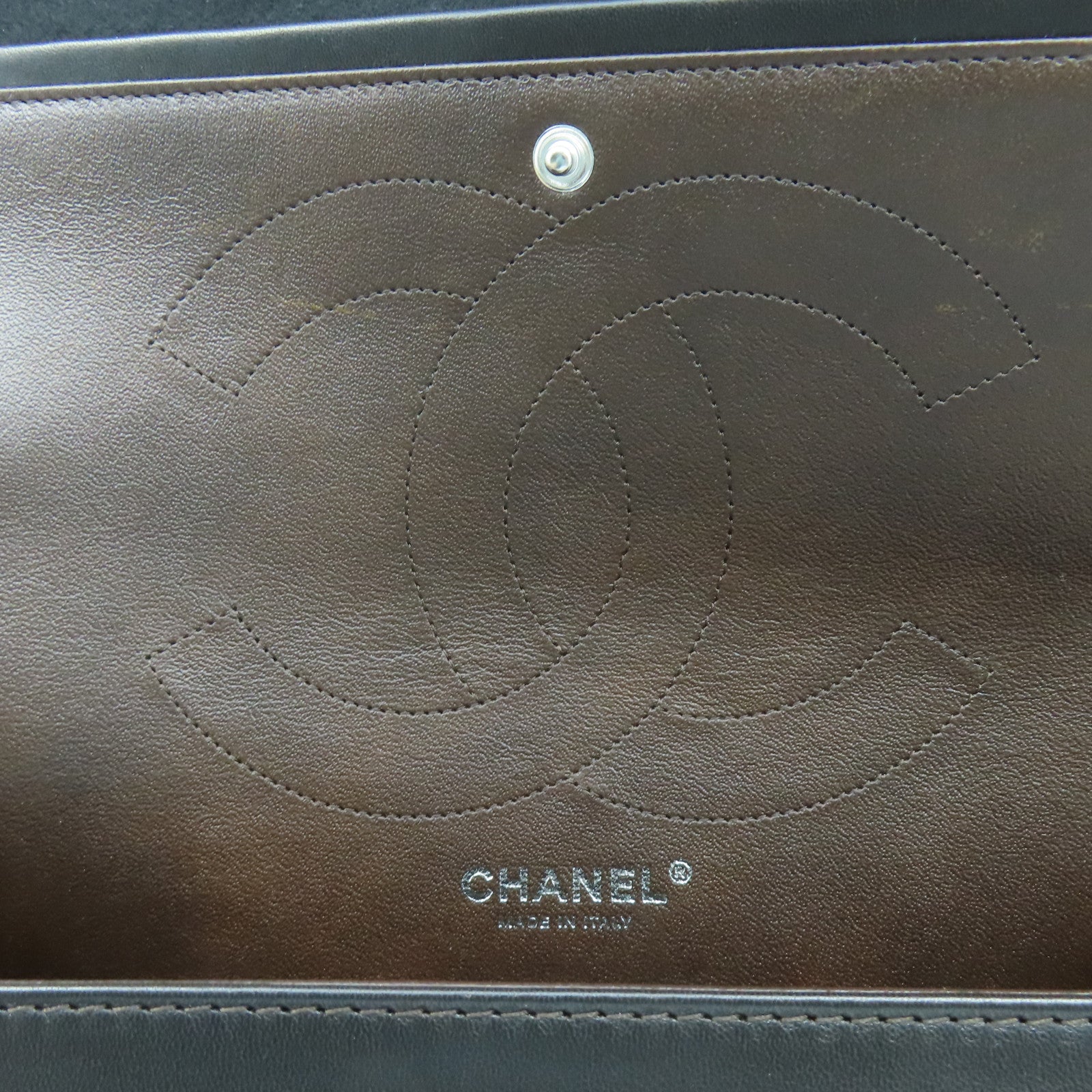 CHANEL **【激減優惠】菱格漆皮皮革2.55 Jumbo銀扣鏈帶肩背袋啡色
