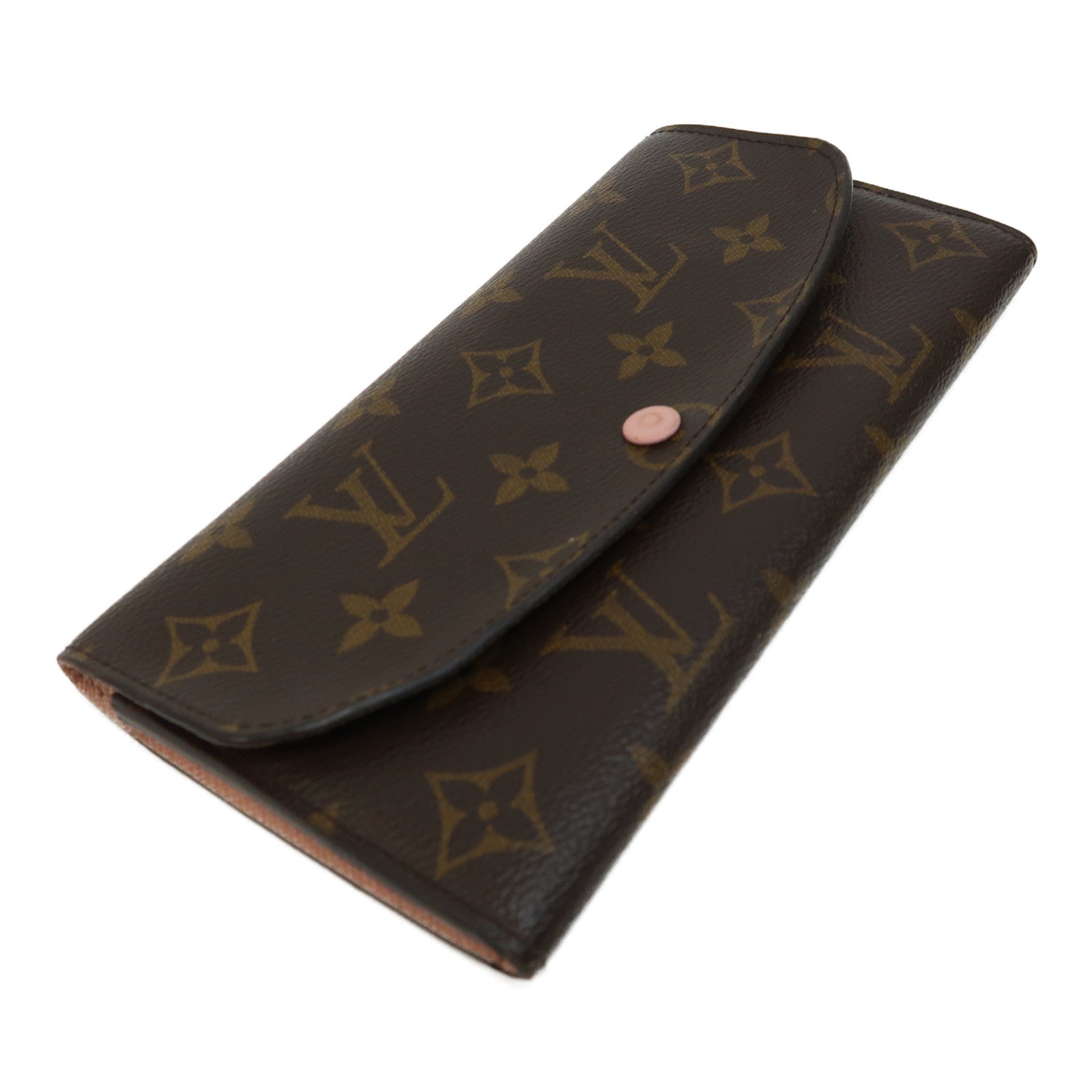 LOUIS VUITTON Monogram Emilie Wallet金扣長錢包啡色/粉紅色