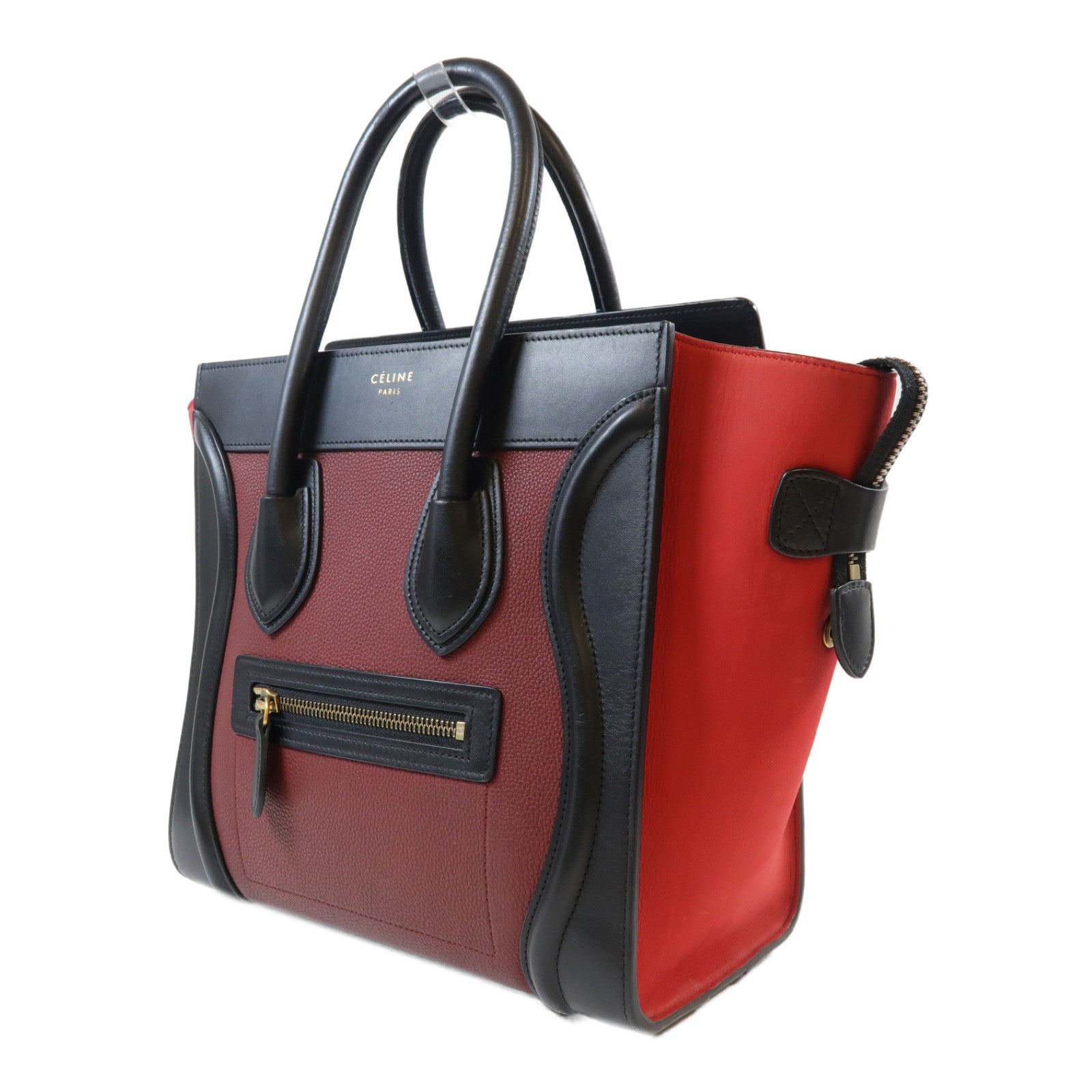 CELINE 牛皮皮革Luggage金扣手挽袋紅色/黑色
