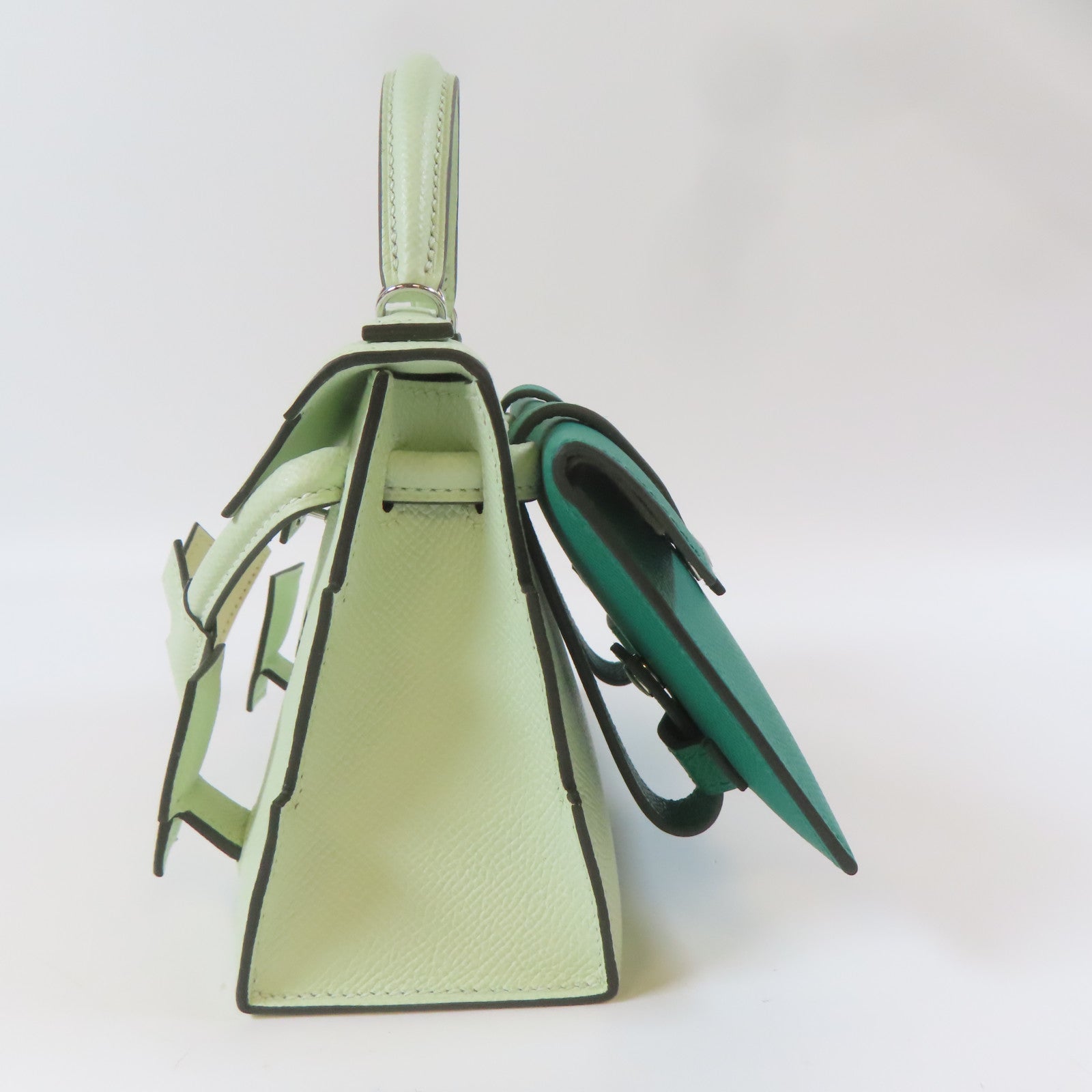 HERMES 【激減優惠】Epsom皮革Kelly Doll銀扣手挽肩背兩用袋Vert Fizz/淺綠色