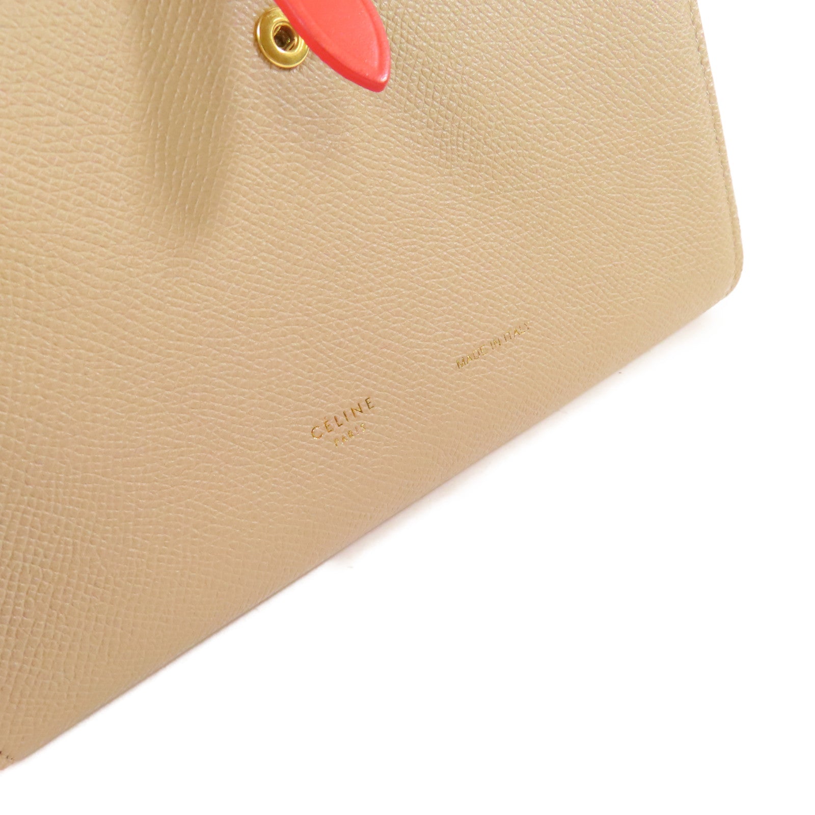 CELINE 牛皮皮革Clutch Wallet金扣手挽錢包兩用袋杏色/紅色