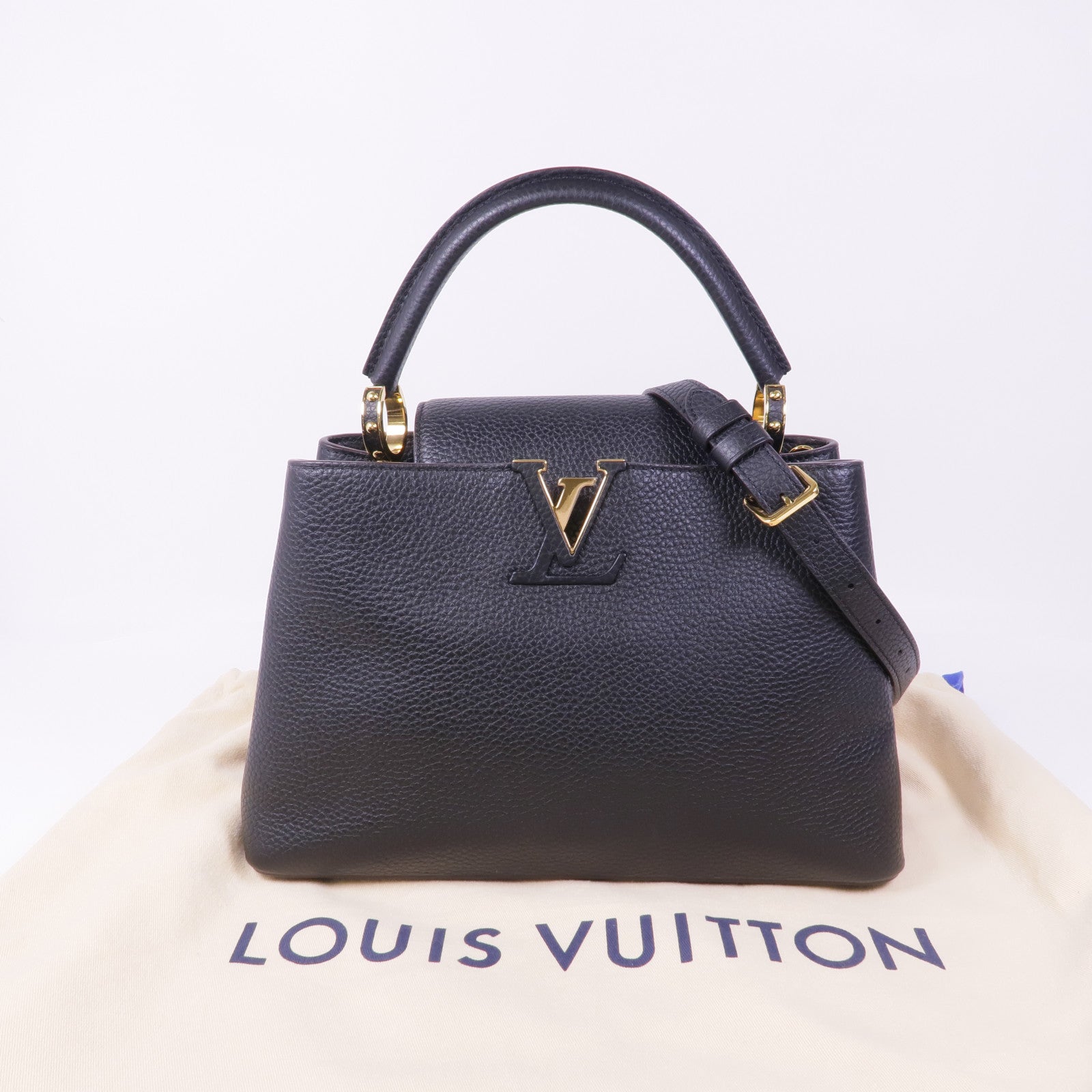LOUIS VUITTON Taurillon Capucines MM金扣手挽肩背兩用袋
