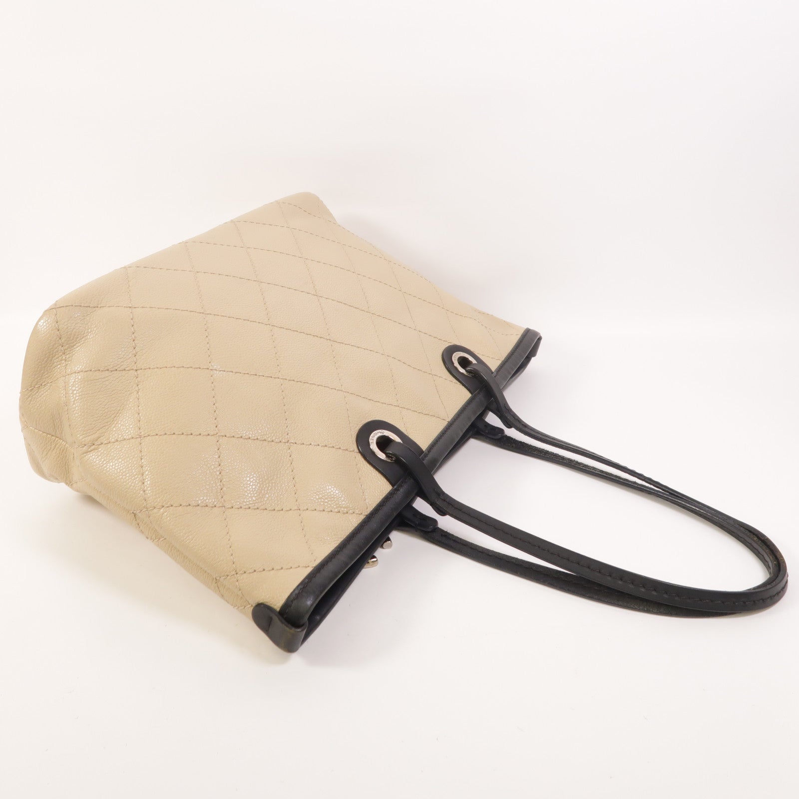 CHANEL 牛皮皮革Tote Bag銀扣肩背袋