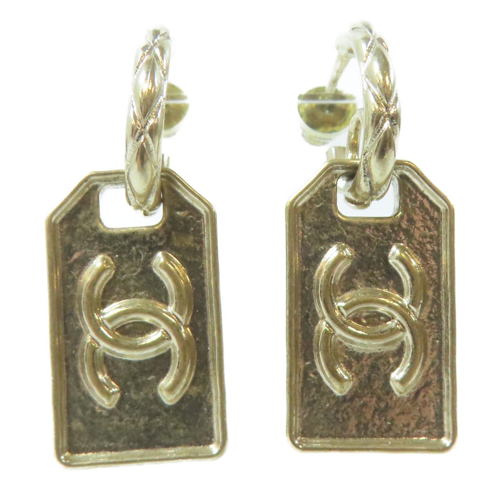 CHANEL 金屬Tag Drop Earring耳環金色
