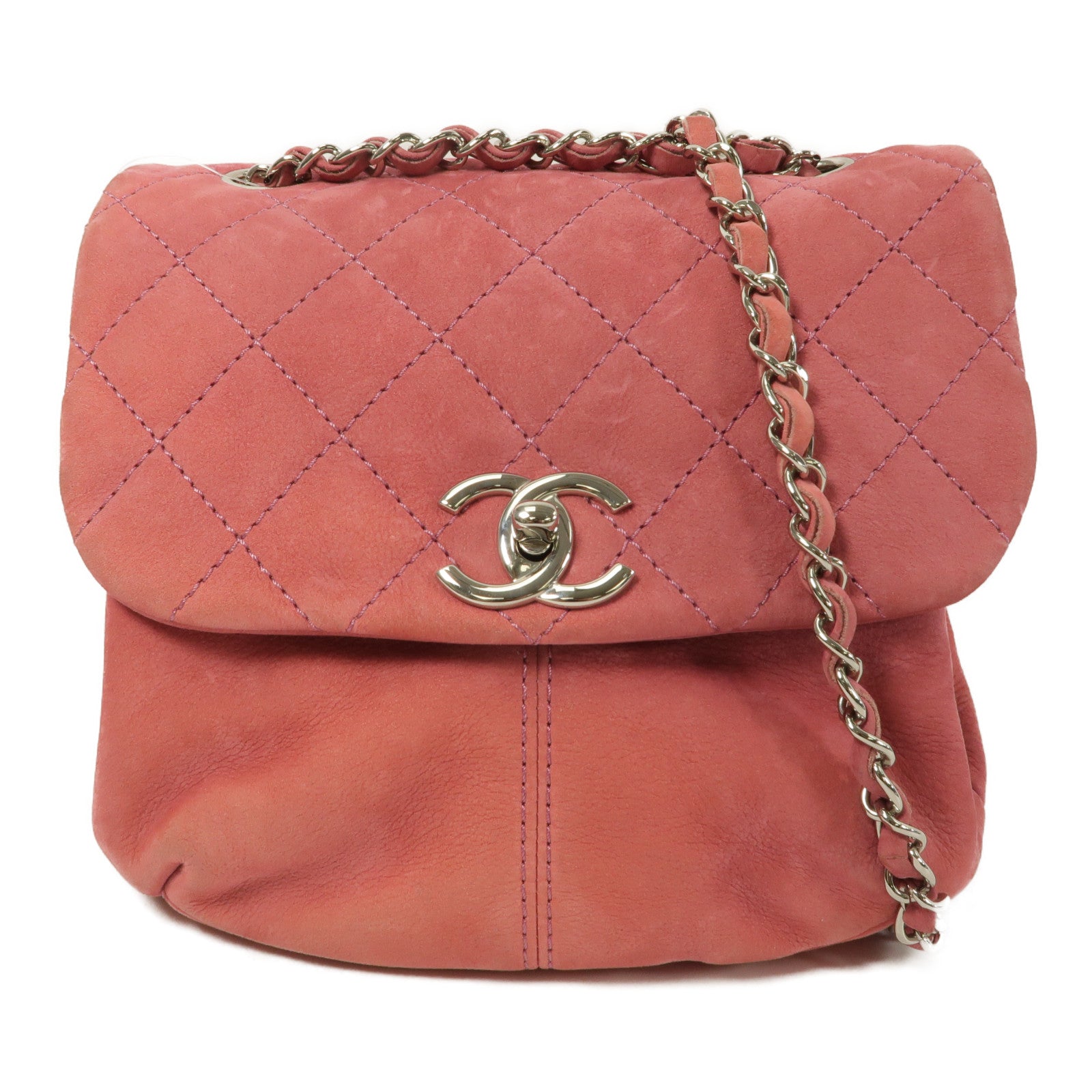 CHANEL 絨布Chain Shoulder鏈帶肩背袋