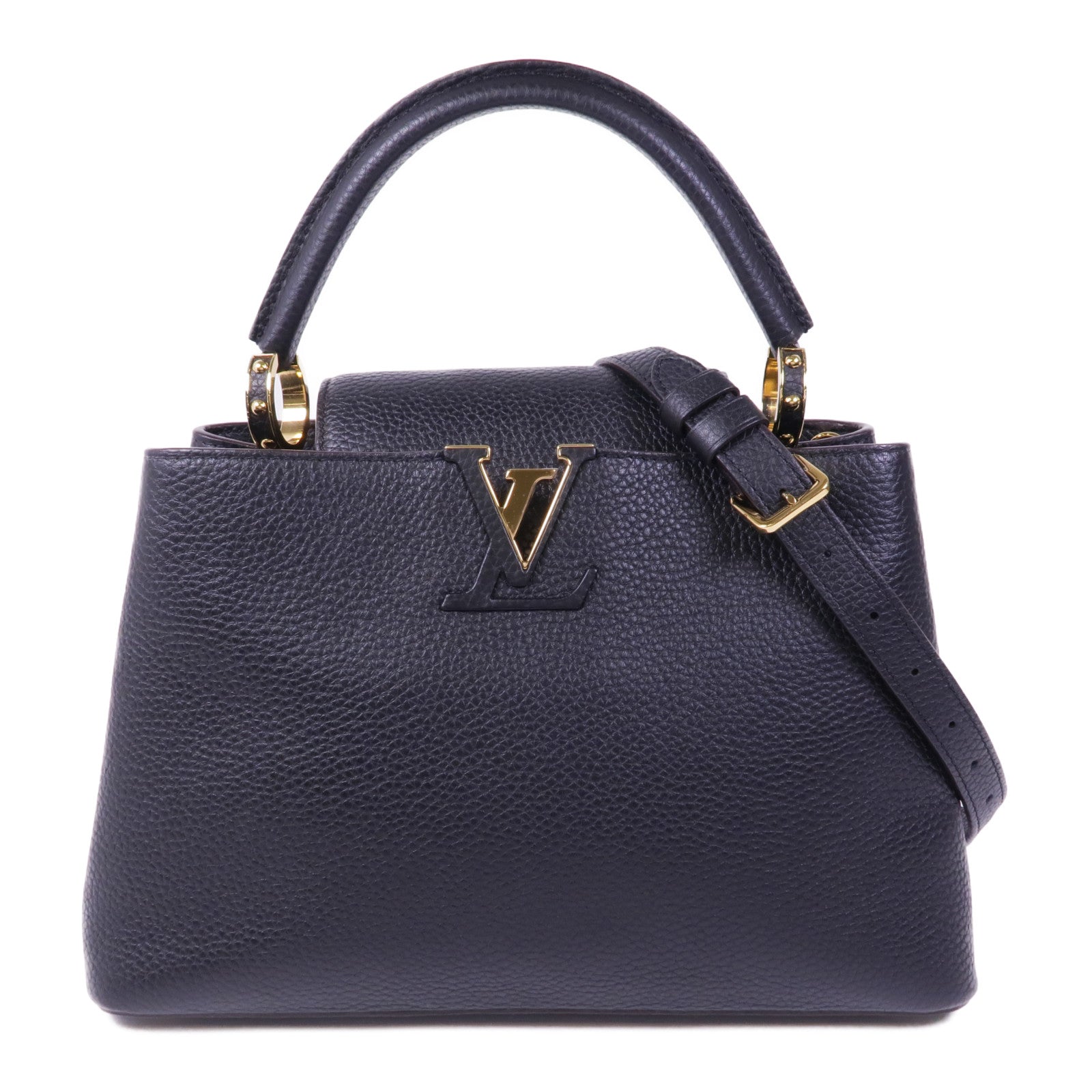 LOUIS VUITTON Taurillon Capucines MM金扣手挽肩背兩用袋