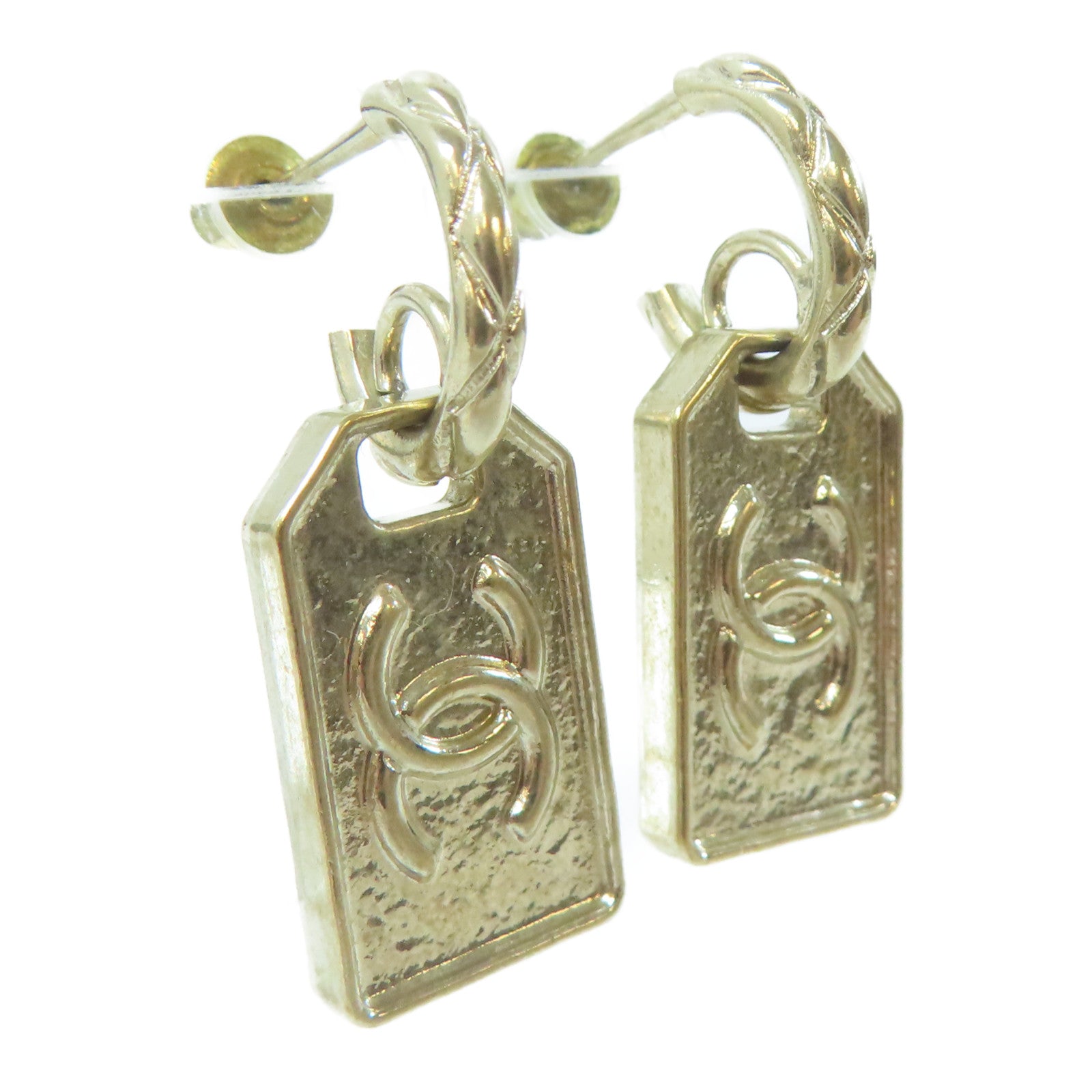 CHANEL 金屬Tag Drop Earring耳環金色