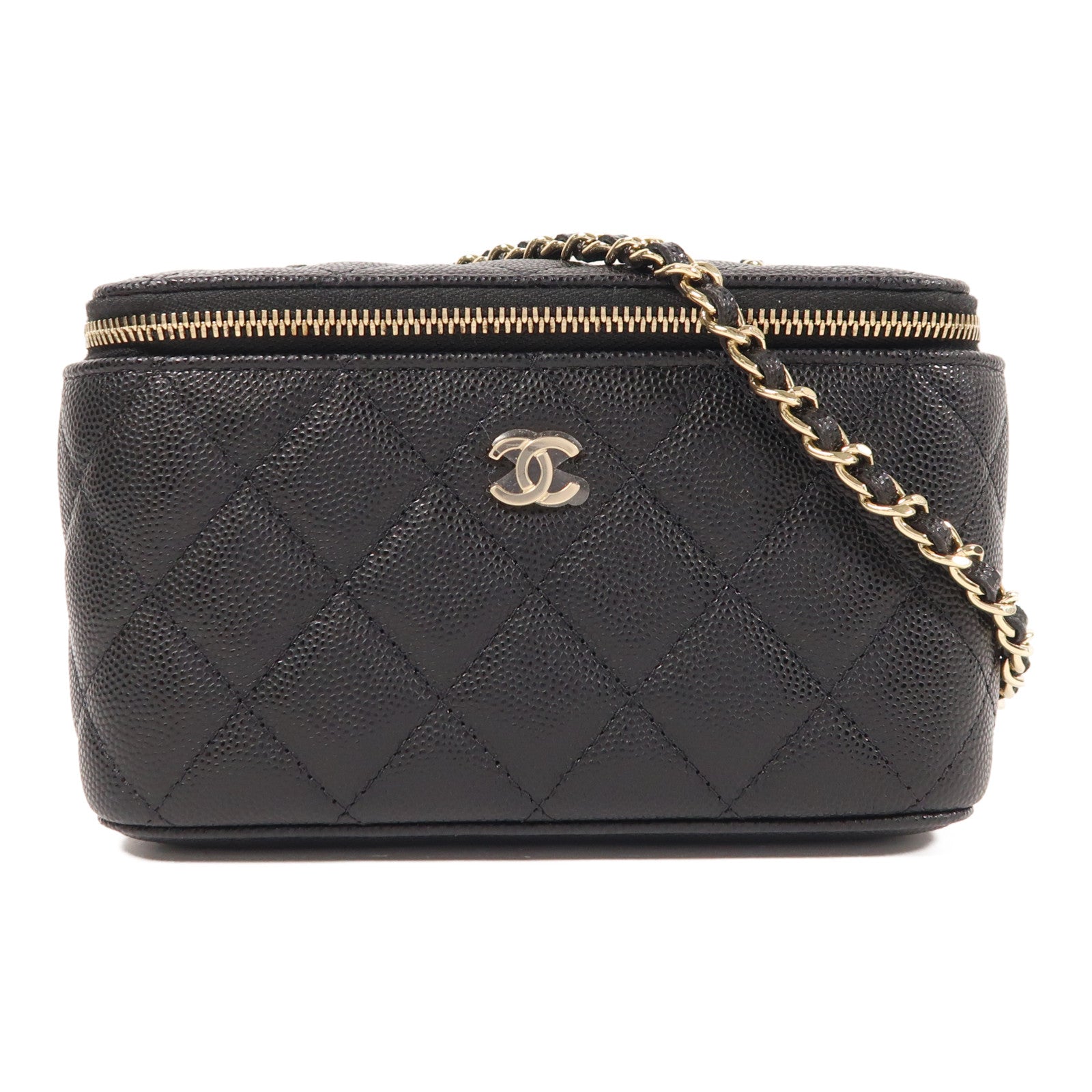 CHANEL 牛皮皮革Vanity Case金扣鏈帶肩背袋
