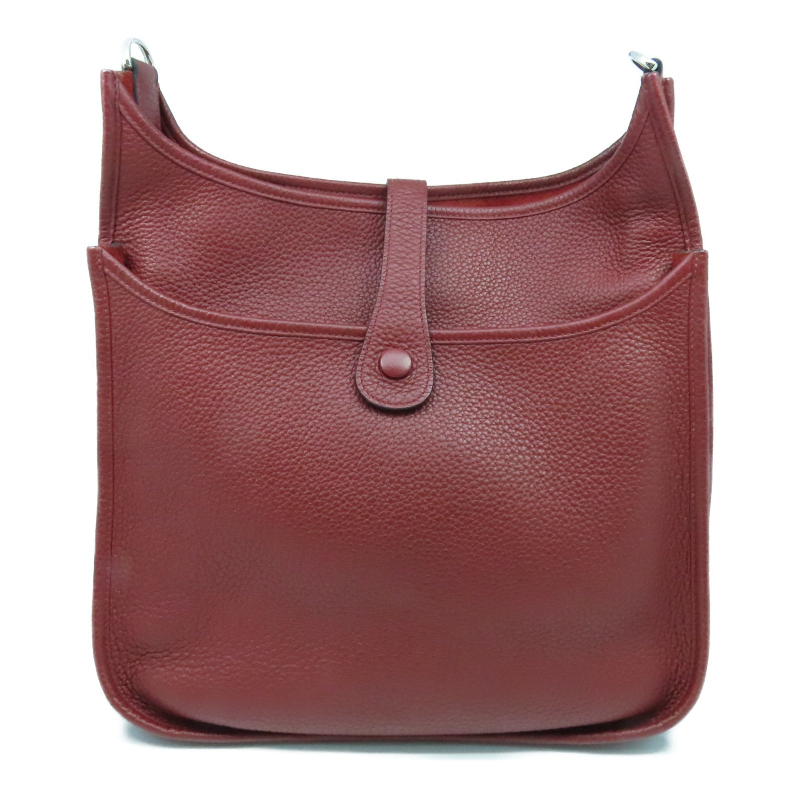 HERMES 【激減優惠】Clemence皮革Evelyne GM銀扣肩背袋Rouge H愛馬仕紅色