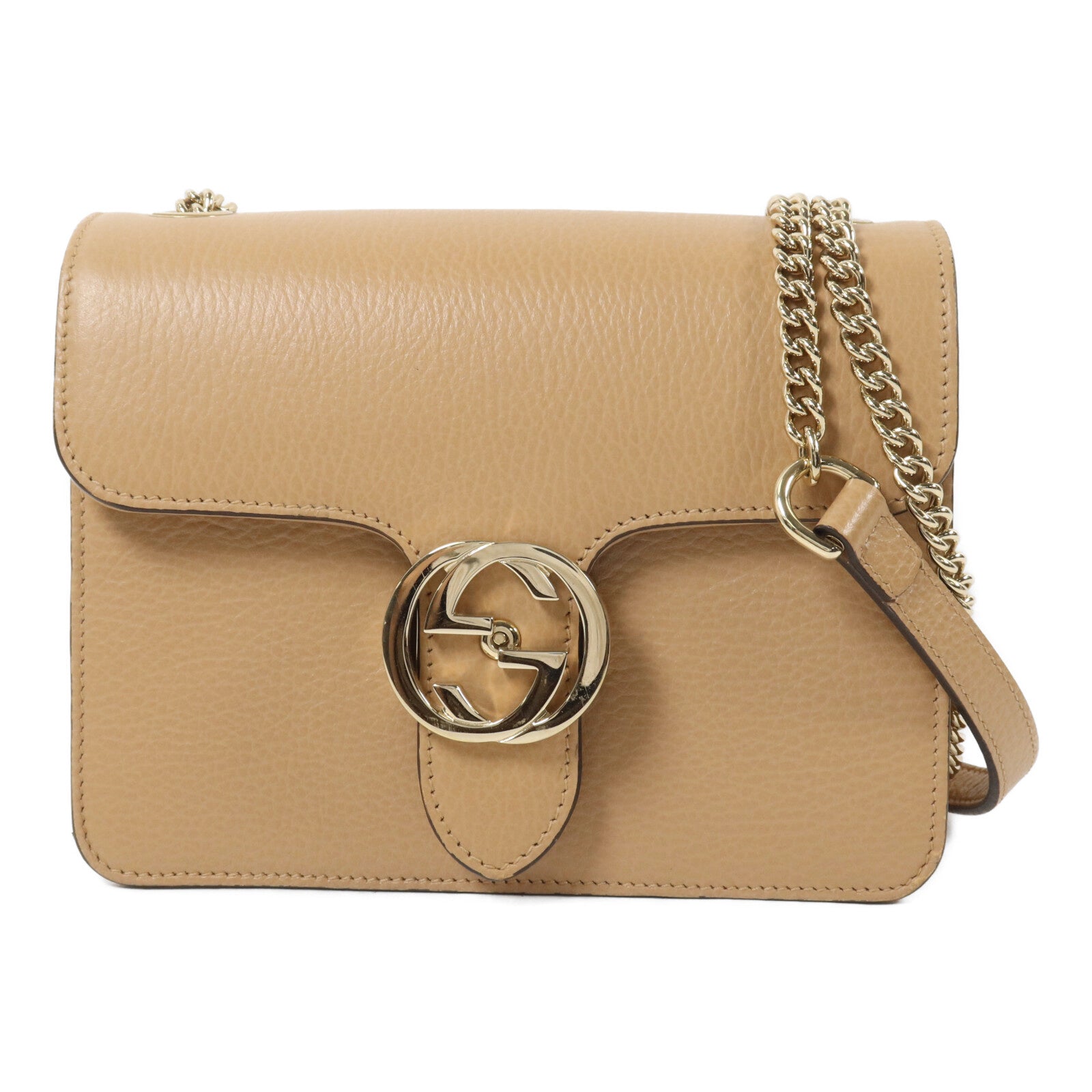 GUCCI 牛皮皮革Interlocking G Chain Shoulder鏈帶肩背袋