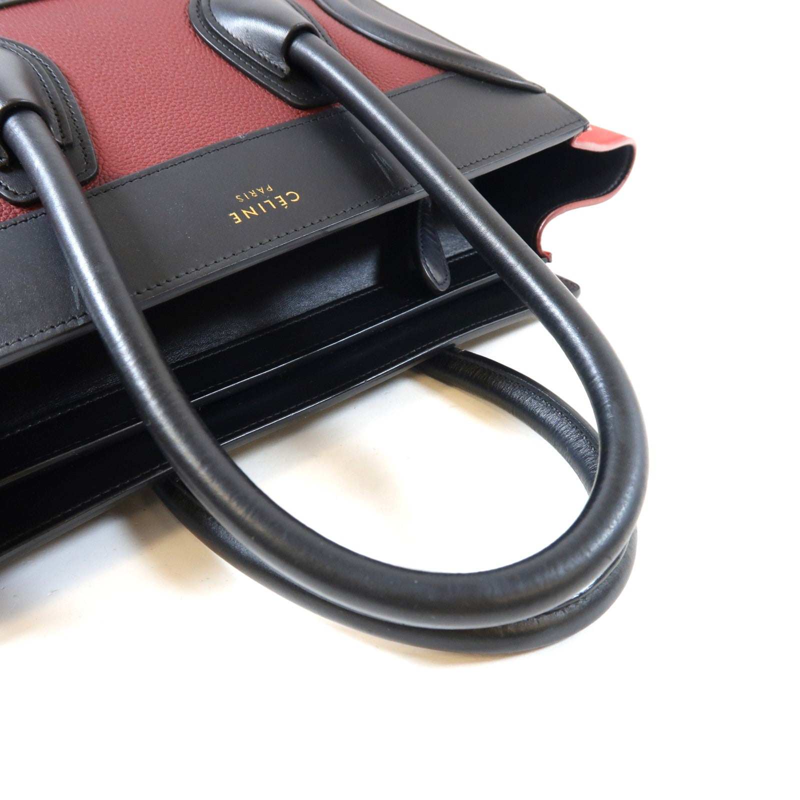 CELINE 牛皮皮革Luggage金扣手挽袋紅色/黑色