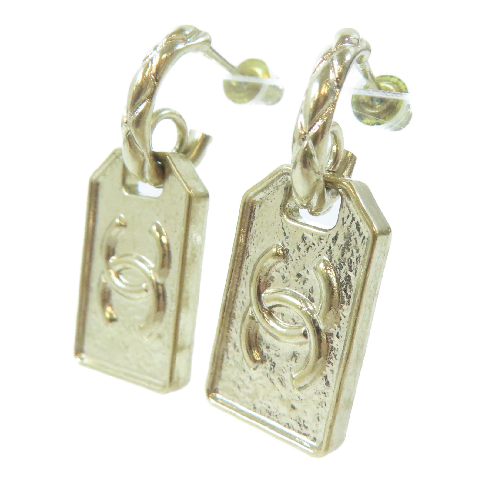 CHANEL 金屬Tag Drop Earring耳環金色