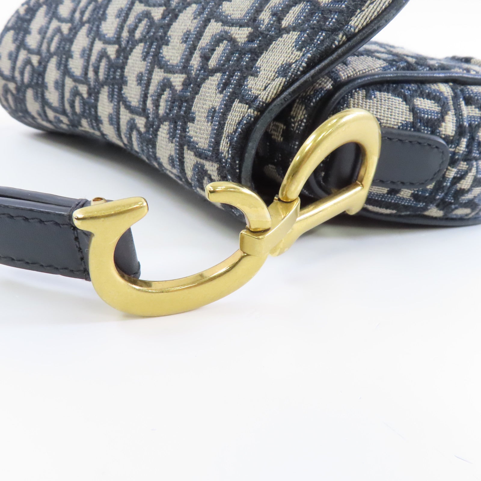 Dior 【激減優惠】帆布Saddle Mini金扣手挽袋藍色