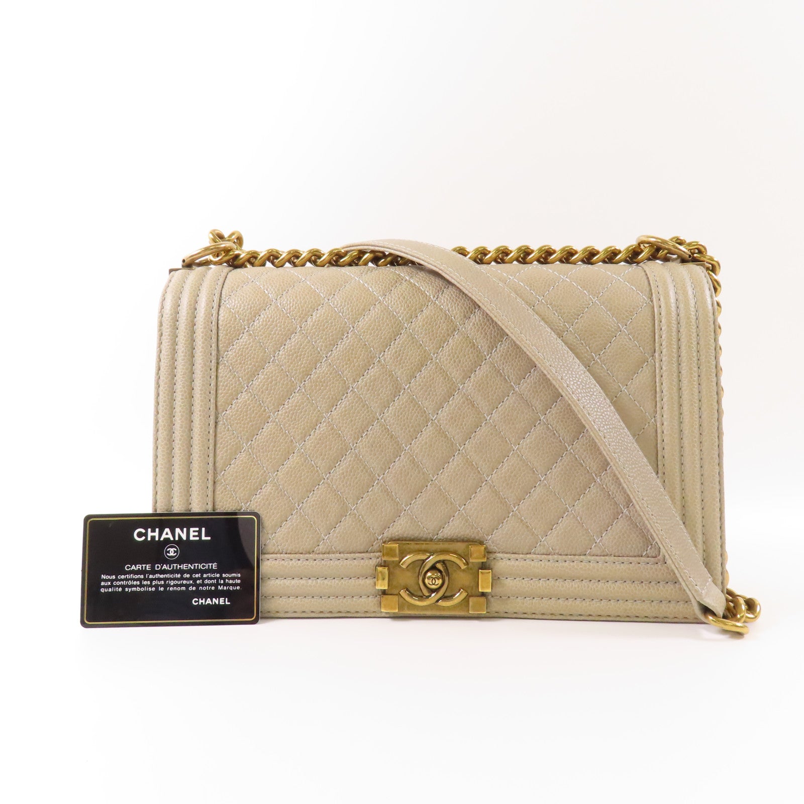 CHANEL 牛皮皮革Boy Chanel 28cm金扣鏈帶肩背袋