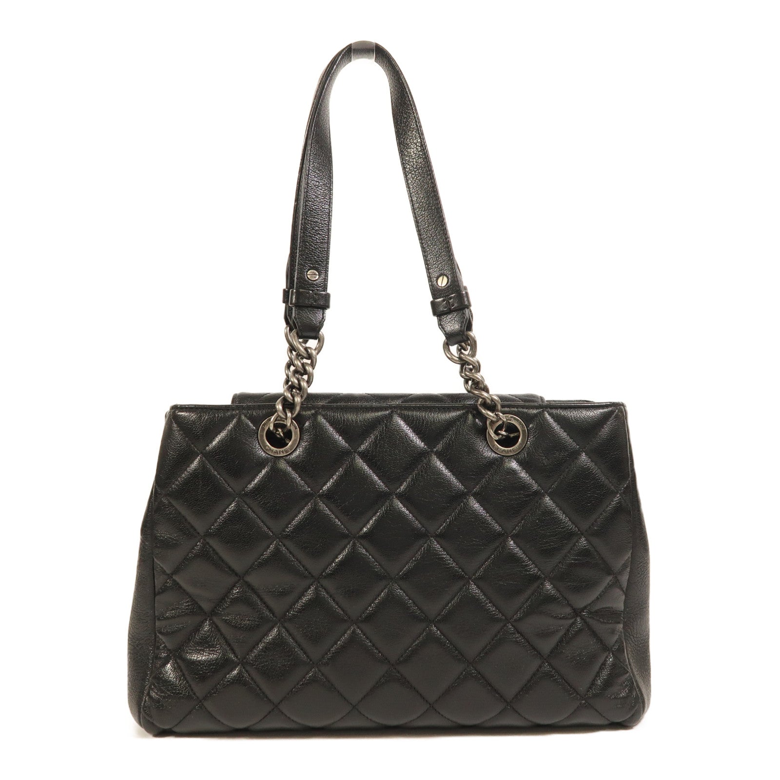 CHANEL 牛皮皮革Tote Bag銀扣肩背袋