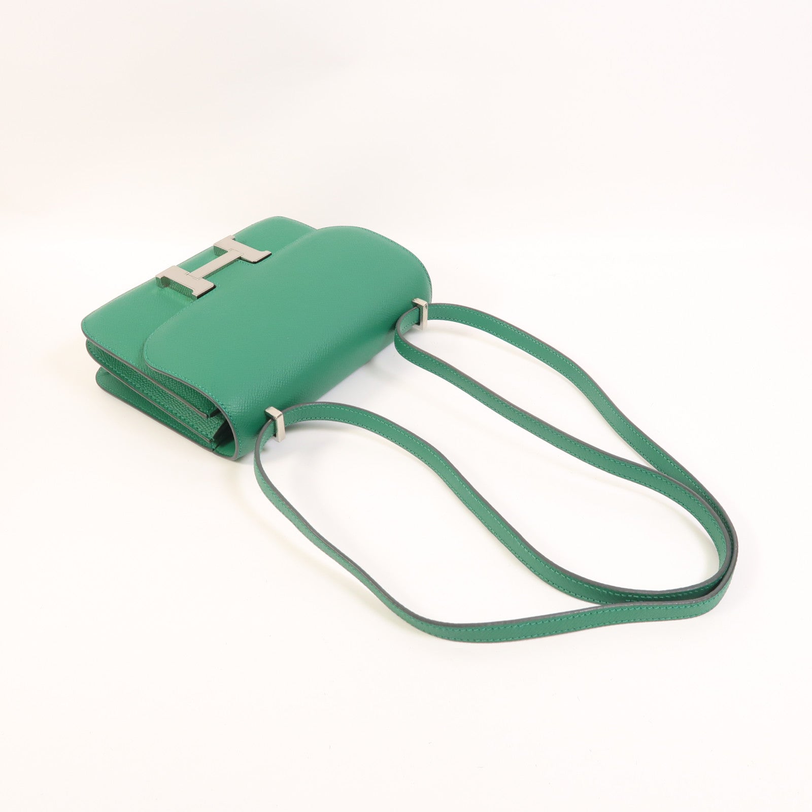 HERMES Epsom皮革Constance Mini銀扣肩背袋Vert Vertigo