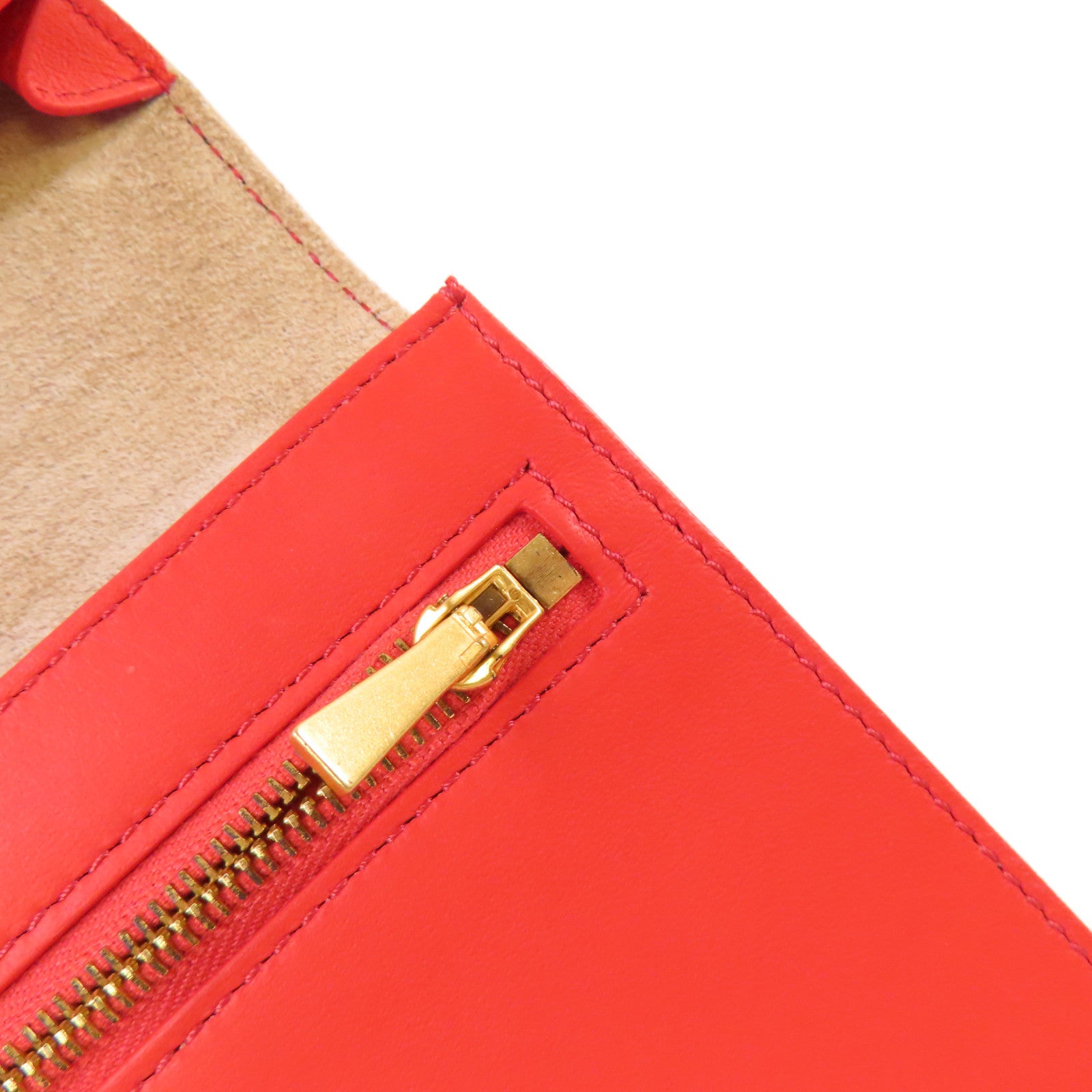 CELINE 牛皮皮革Clutch Wallet金扣手挽錢包兩用袋杏色/紅色