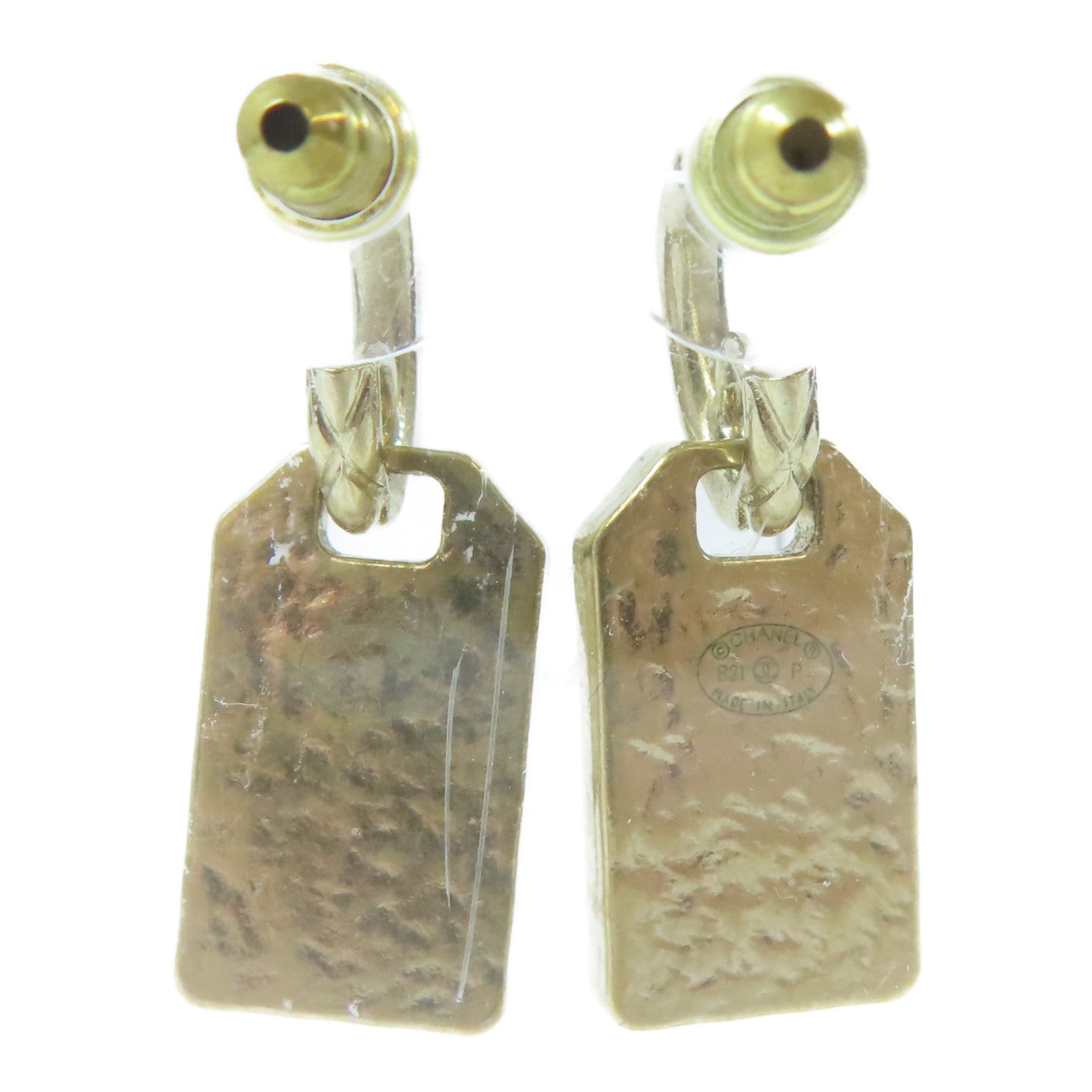 CHANEL 金屬Tag Drop Earring耳環金色