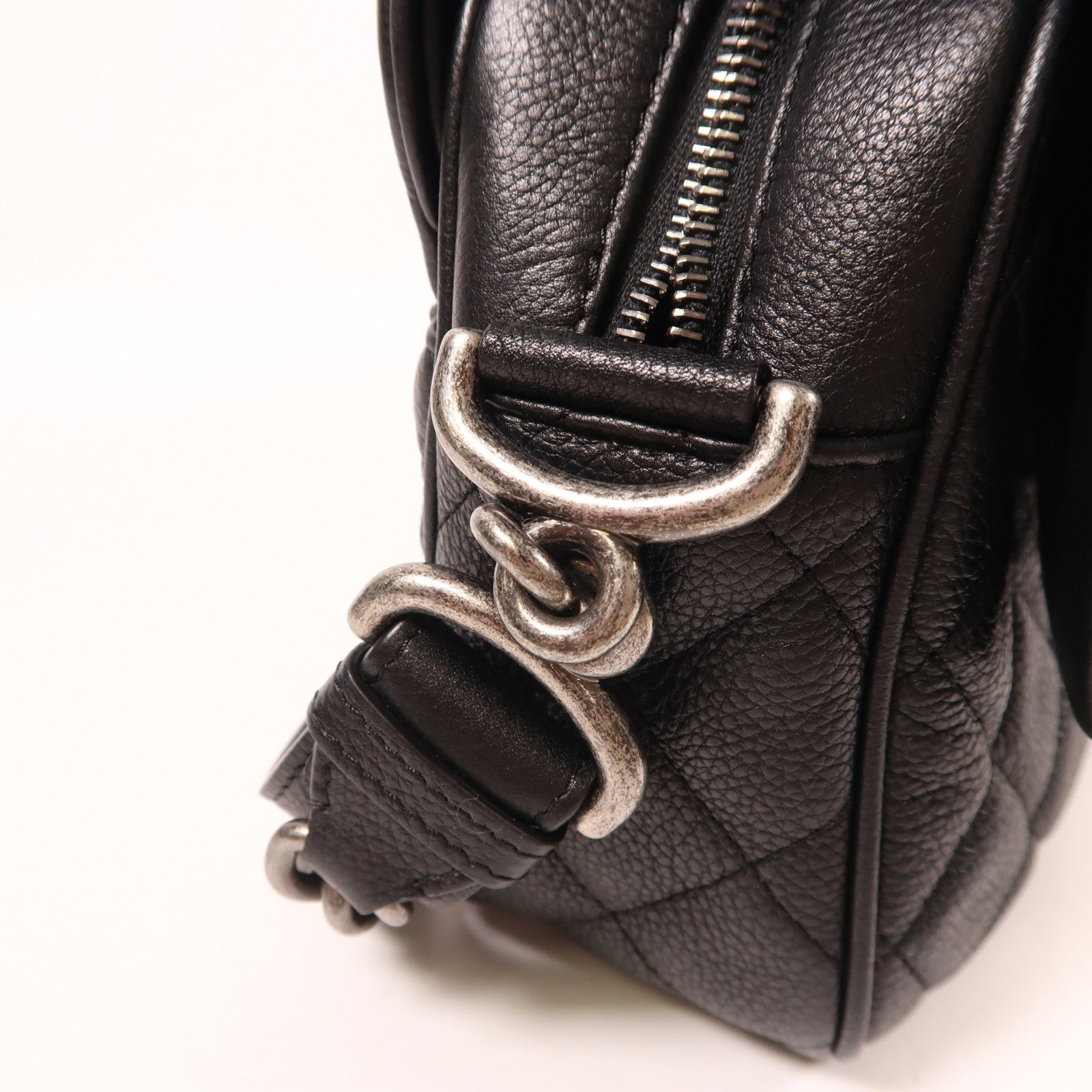 CHANEL CC SHW Shoulder Bag Calfskin Leather Black