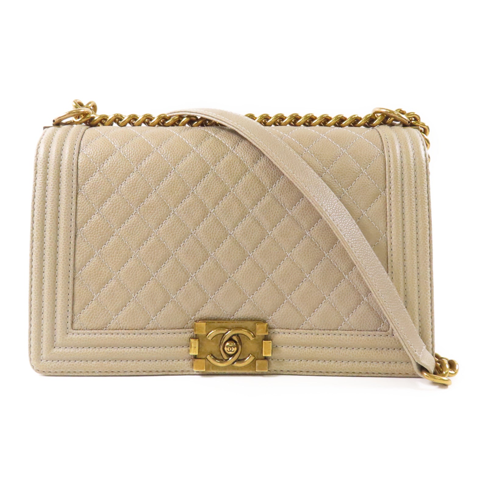 CHANEL 牛皮皮革Boy Chanel 28cm金扣鏈帶肩背袋