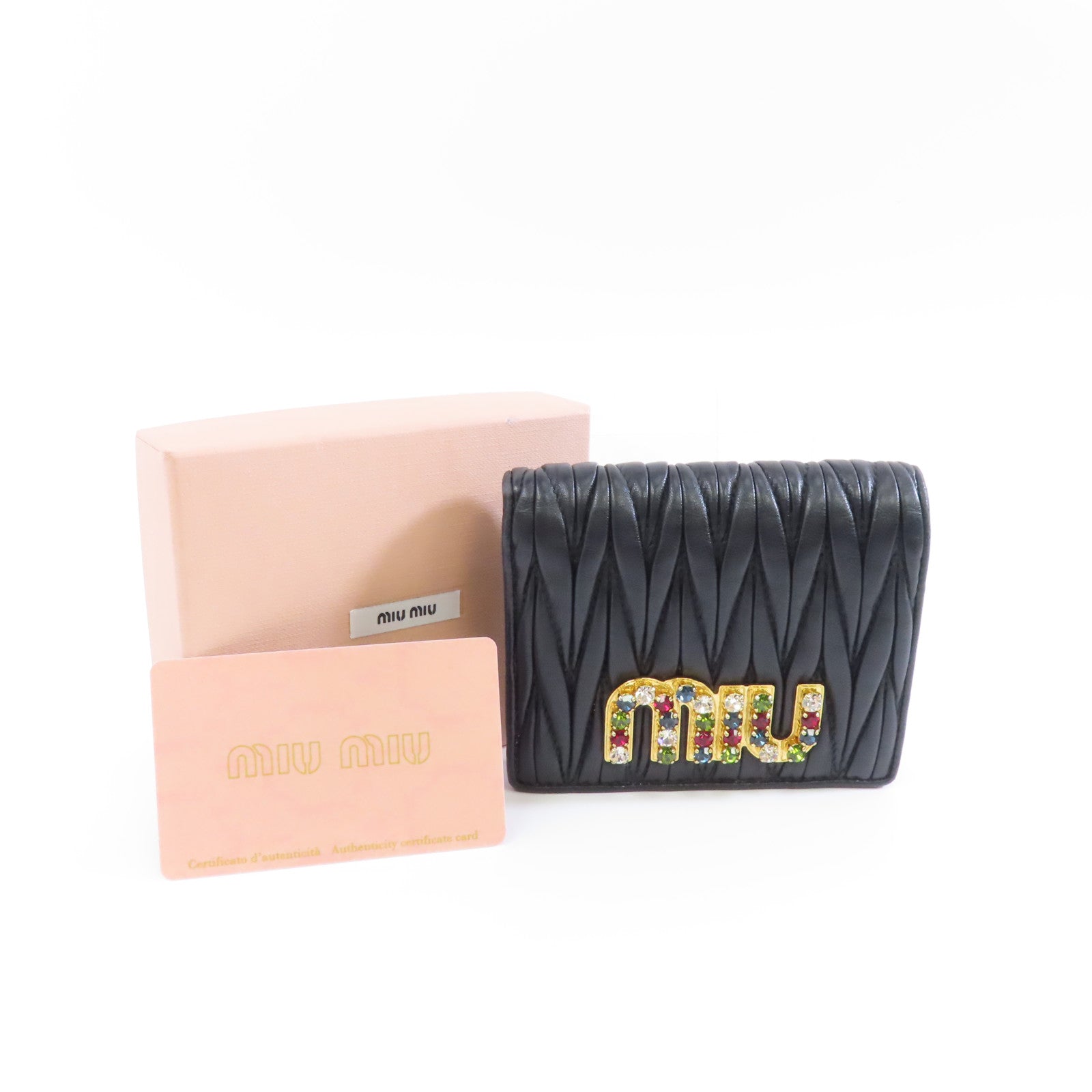 Miu Miu 羊皮皮革Matelasse Wallet金扣錢包黑色