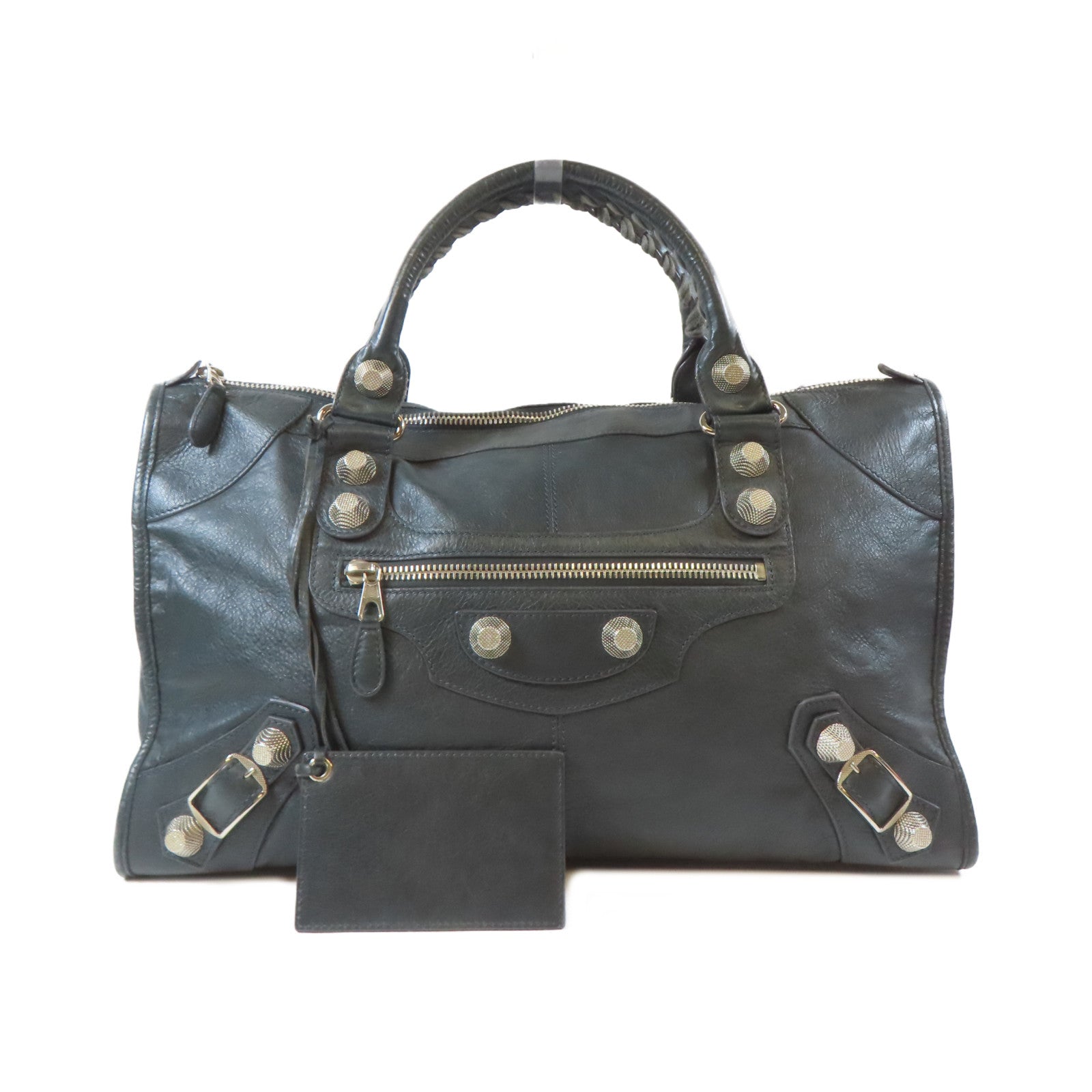 BALENCIAGA 牛皮皮革Giant Work銀扣手挽袋綠色