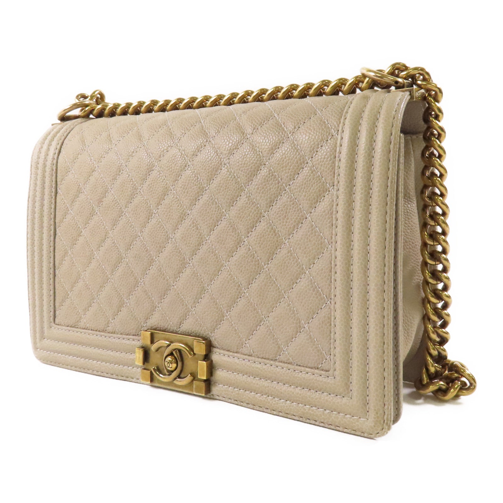 CHANEL 牛皮皮革Boy Chanel 28cm金扣鏈帶肩背袋