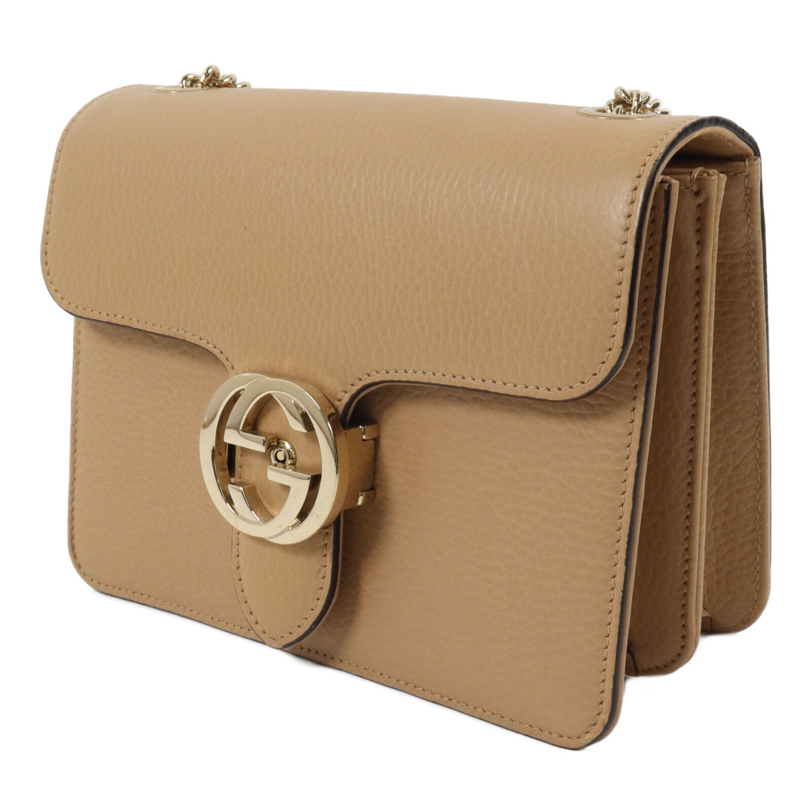 GUCCI 牛皮皮革Interlocking G Chain Shoulder鏈帶肩背袋